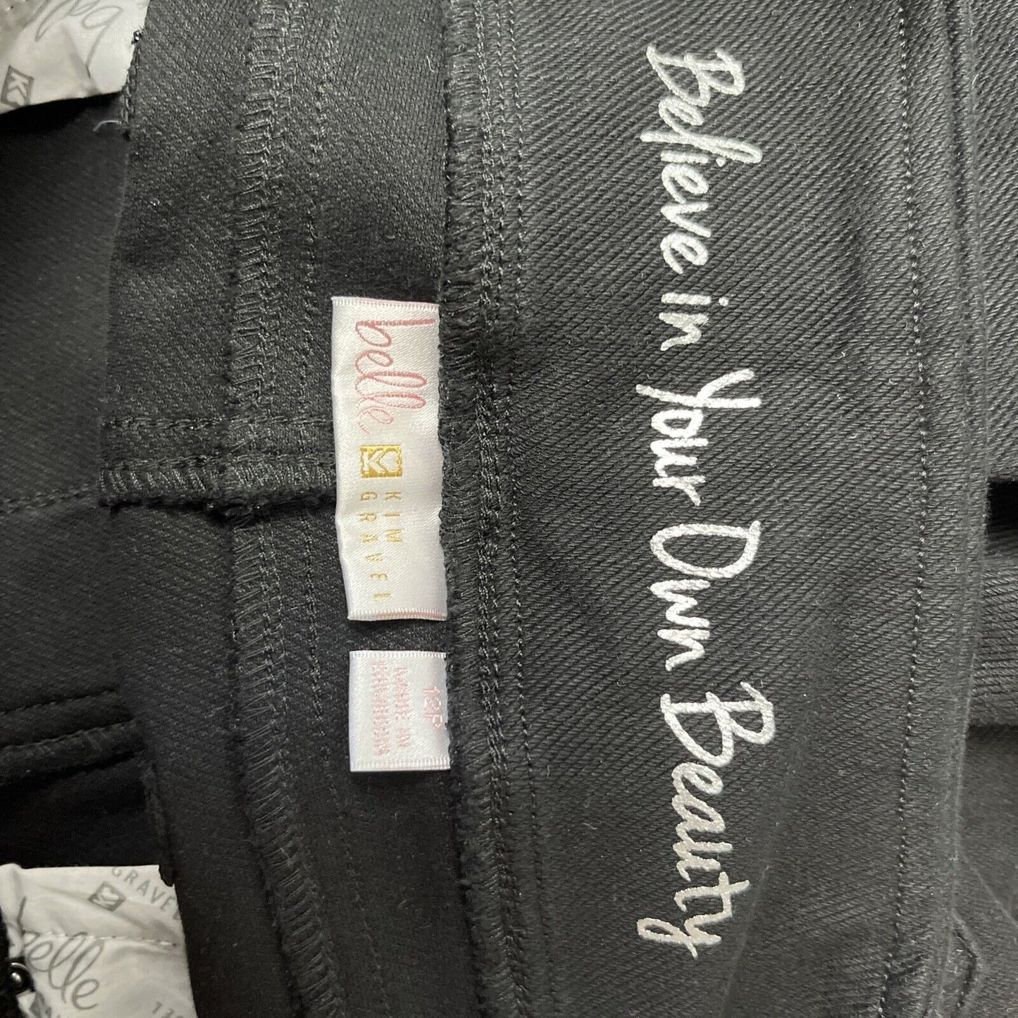 Belle by Kim Gravel Flexibelle Floral Embroidered Cropped Jeans Black 12P