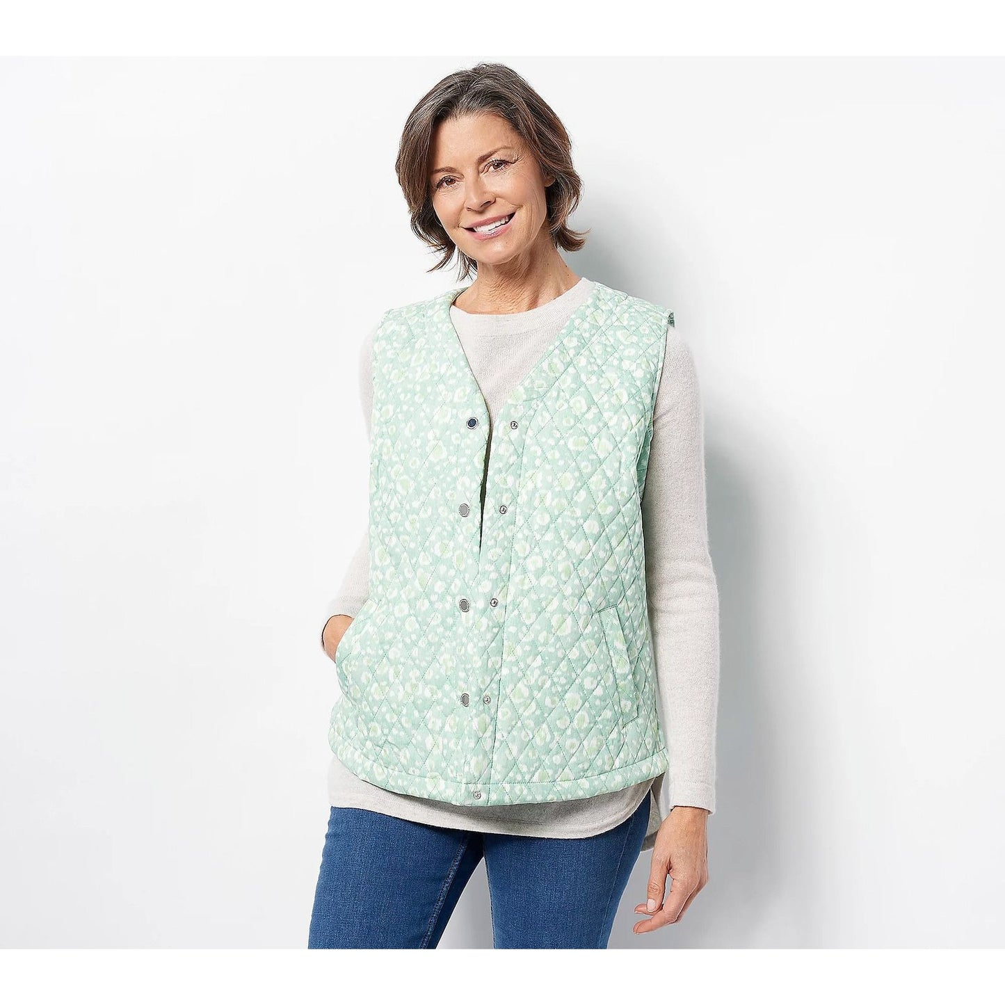 Isaac Mizrahi Live! Quilted Cotton Vest Jacket Pale Aloe M New