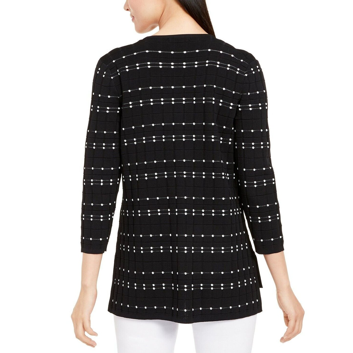 Alfani Black/White Dot Stitch 3/4 Sleeve Cardigan Size M Petite