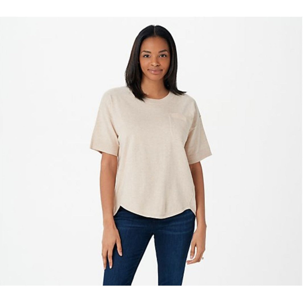Isaac Mizrahi Live! Tulip Hem Pullover Sweater Heather Oatmeal Size 1X NWOT