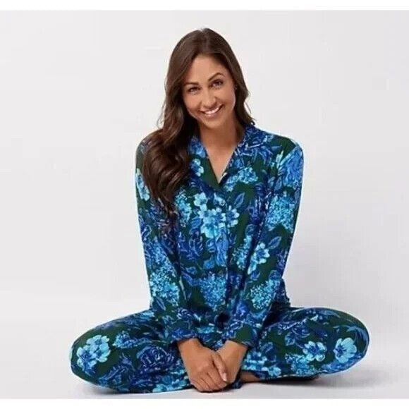 Isaac Mizrahi Live! Button Front Sleep Set Shirt Ink Blue Large NWOT