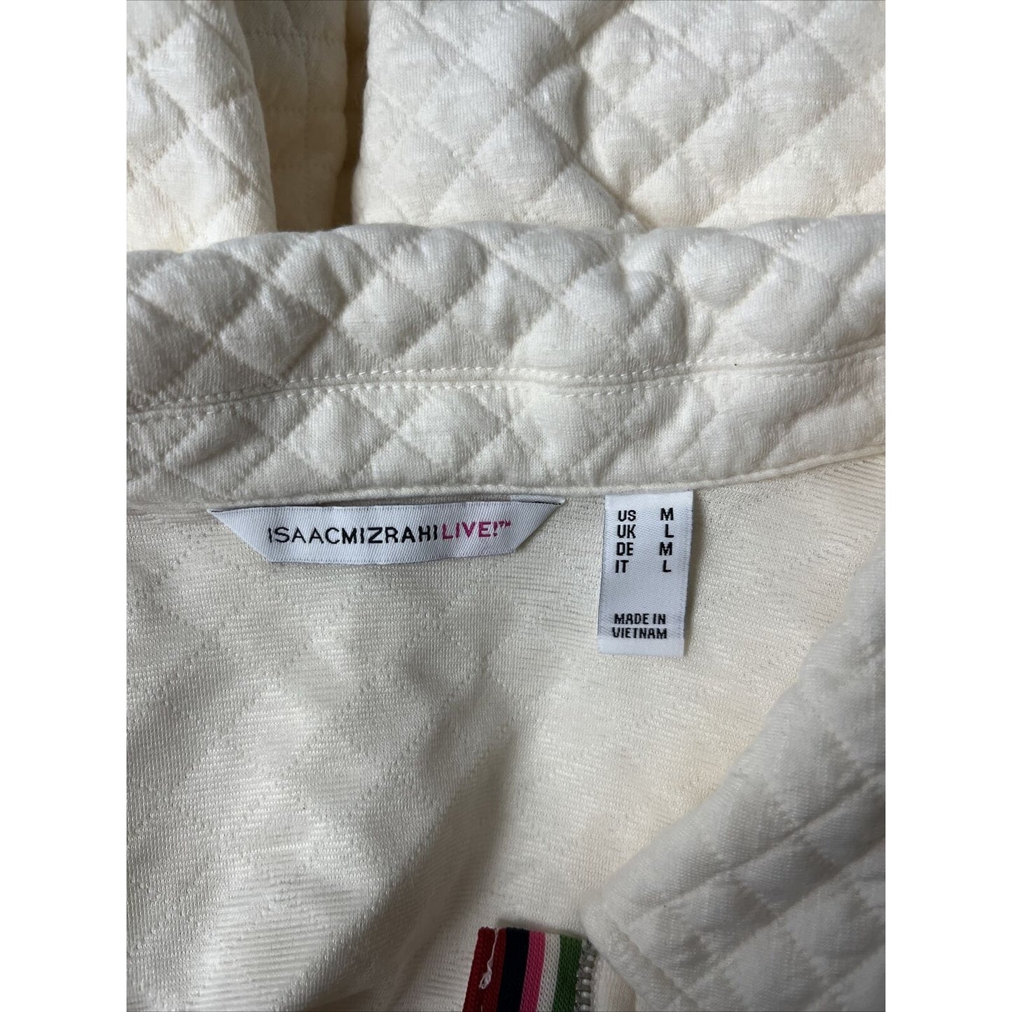 Isaac Mizrahi Live! Quilted Half-Zip Pullover Ivory, MEDIUM