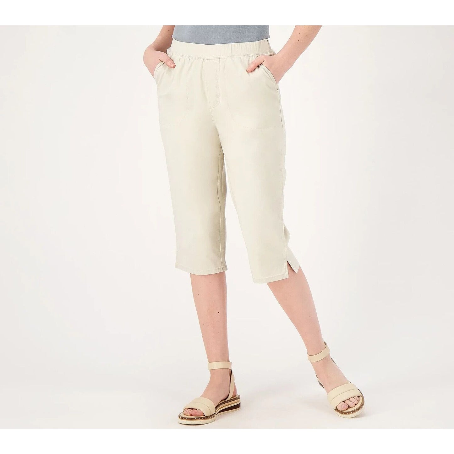 Denim & Co. EasyWear Twill Relaxed Pull-On Skimmer(Light Khaki, Medium) A575304