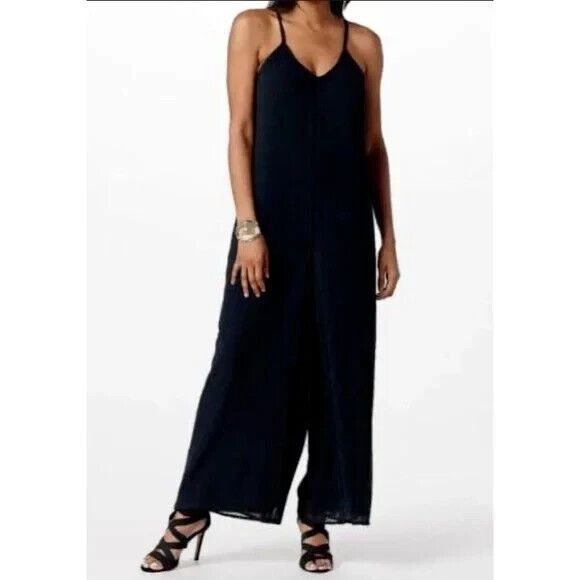 G.I.L.I. Regular Pull On Chiffon Tank Jumpsuit-Noir Black-1X-NWOT-A399051
