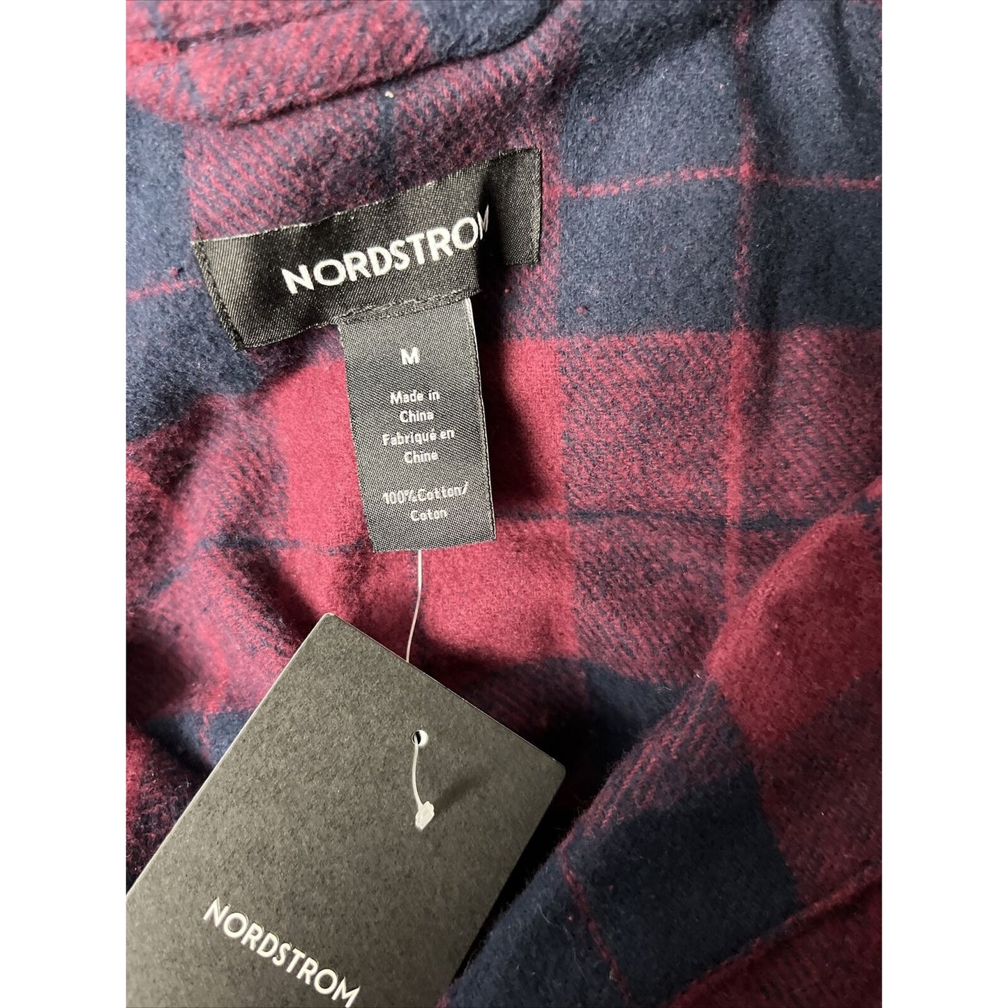 NORDSTROM Men's Flannel Cotton Pajamas Burgundy Block Tartan Size M