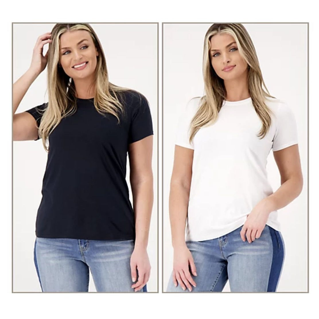LOGO Principles by Lori Goldstein 2-Pack Short Sleeve Tops White/Black, LARGE