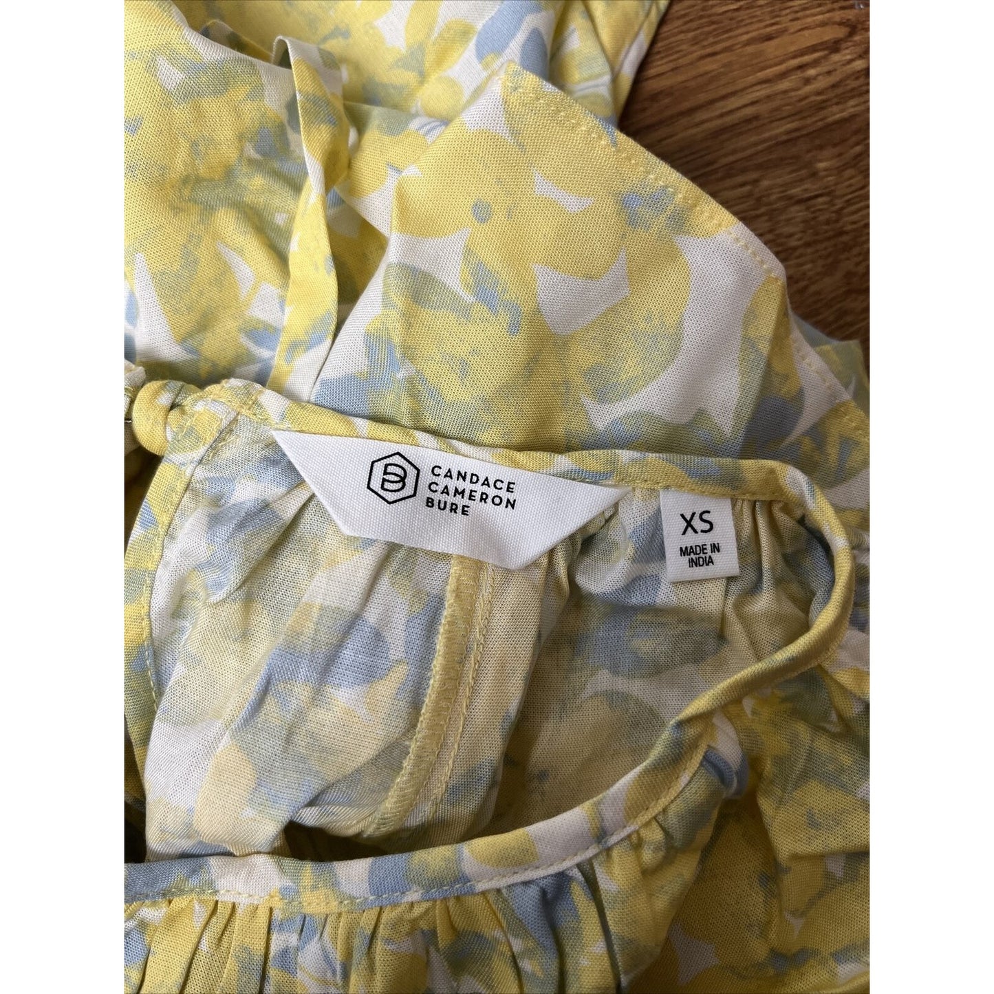 Candace Cameron Bure Printed Tulip Sleeve Bow Back Blouse Honeysuckle XS