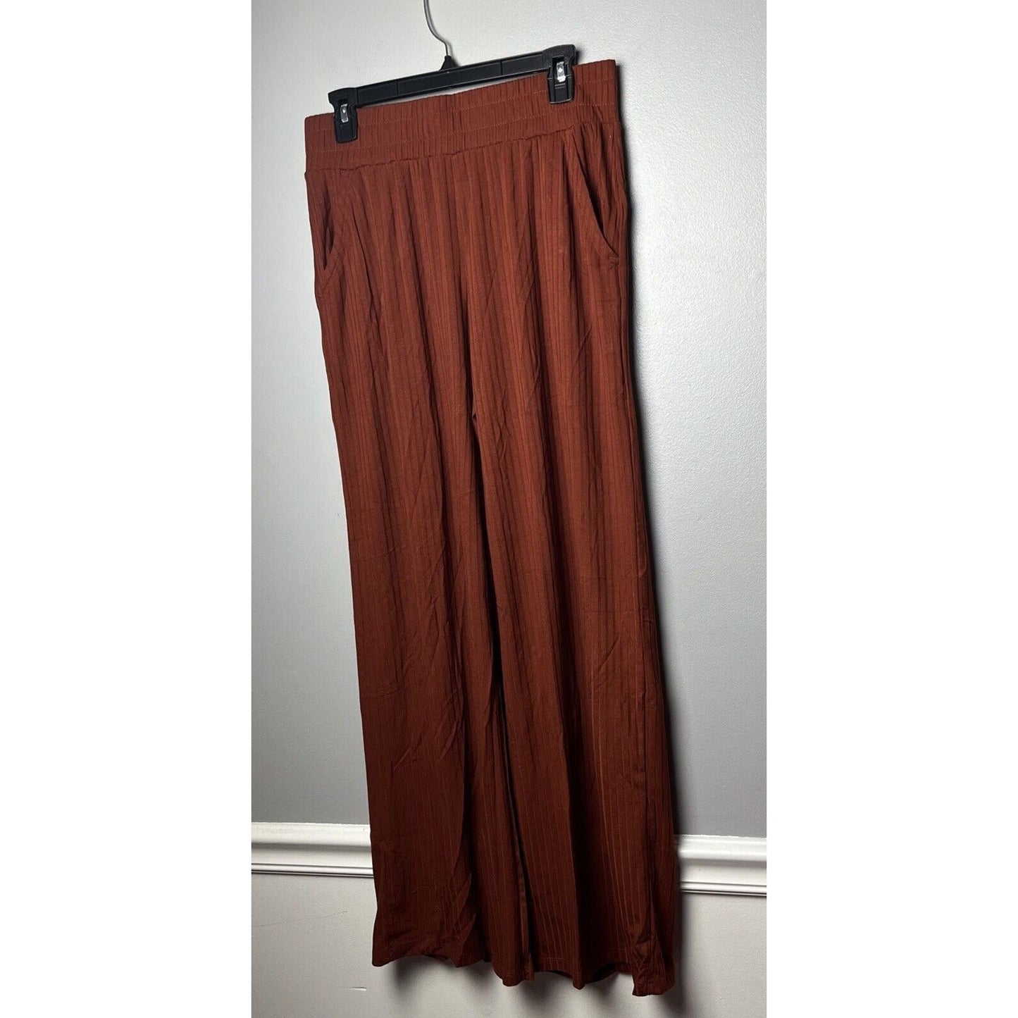 Cuddl Duds Wide Rib Wide Leg Pants Brandy Brown Small NEW A391707