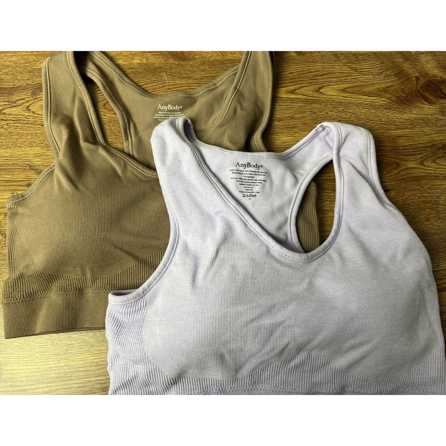 AnyBody Set of 2 Rib Knit Seamless Bras (Brownie/Lilac, 1X) A393149