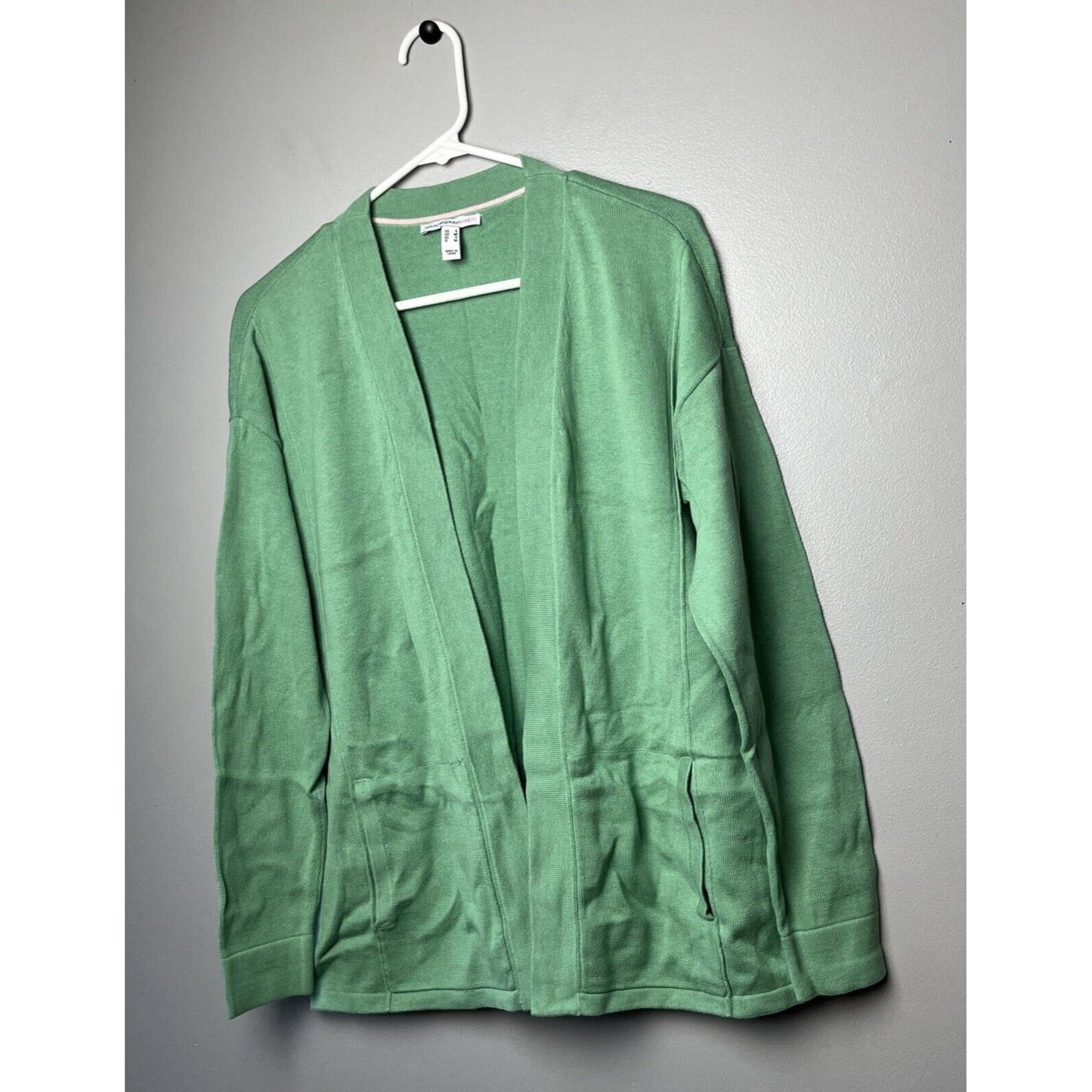 Isaac Mizrahi Live! Women’s Exposed Linking Sweater Cardigan Pockets Green Small