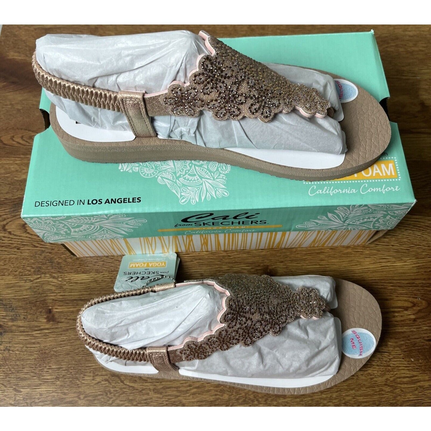 Skechers Cali Women's Meditation-Floral Lover Flip-Flop, Rose Gold New Size 6