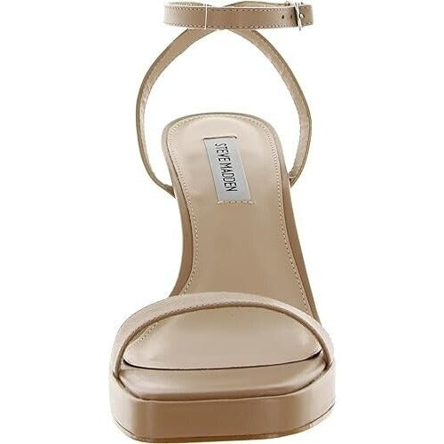 Steve Madden Nicky Tan Leather Ankle Strap Squared Open Toe Heel Sandal Size 8.5