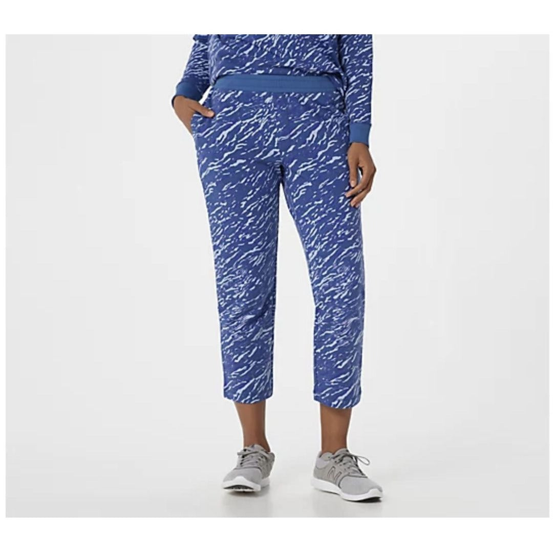 Isaac Mizrahi Live! Printed SOHO French Terry Petite Crop Pants Blue Size XSP