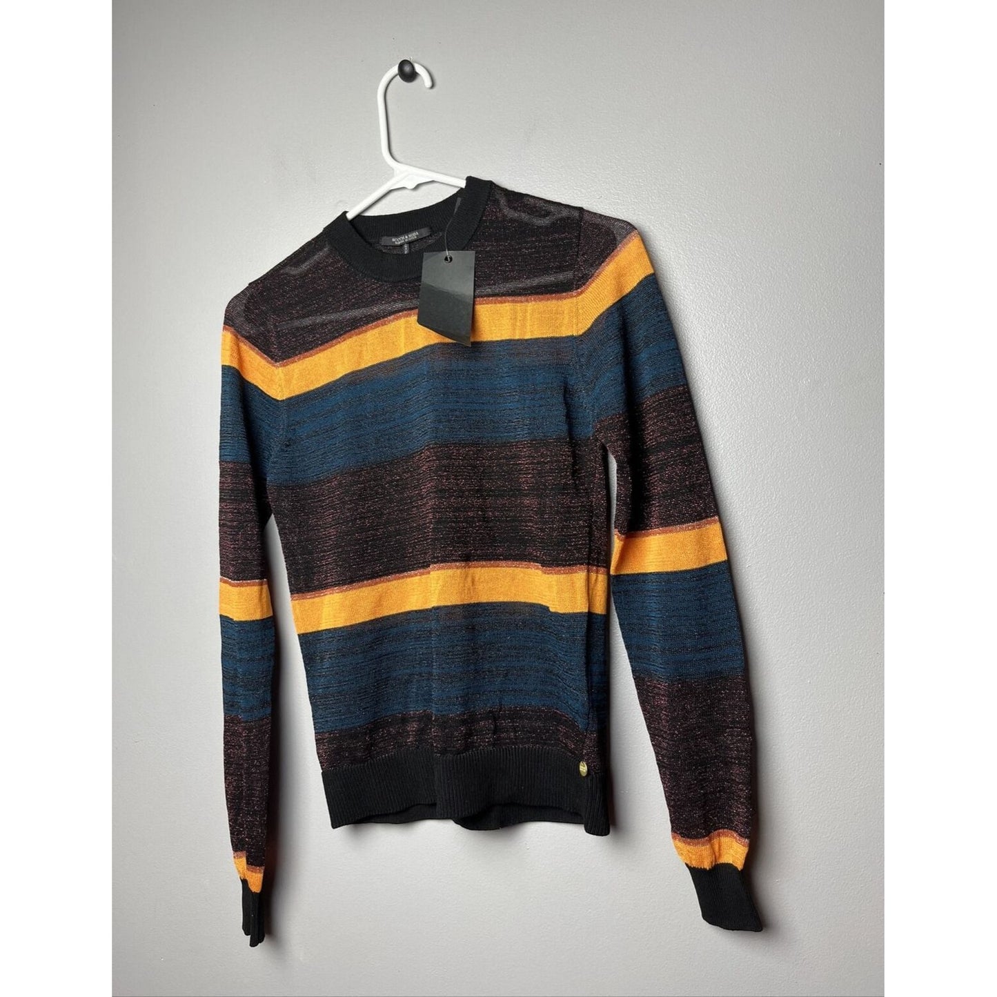 Scotch & Soda Women's Long Sleeve Lurex Striped Pullover, X-Small