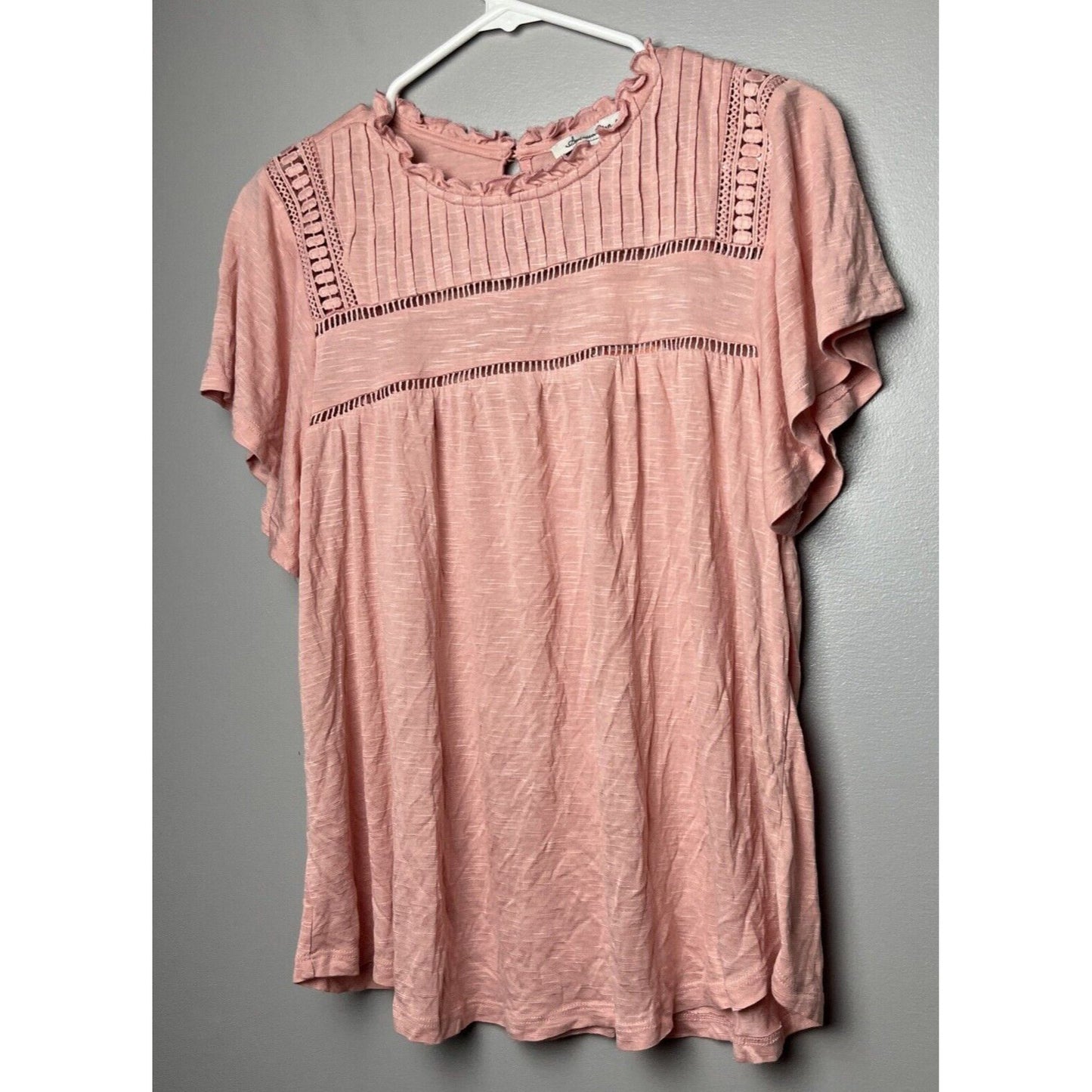 American Rag Women's Flutter Sleeve Embroidered Top Pink Size Small