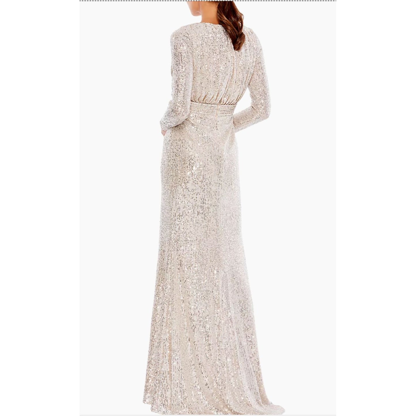 Mac Duggal Sequined Evening Gown Silver Size 14