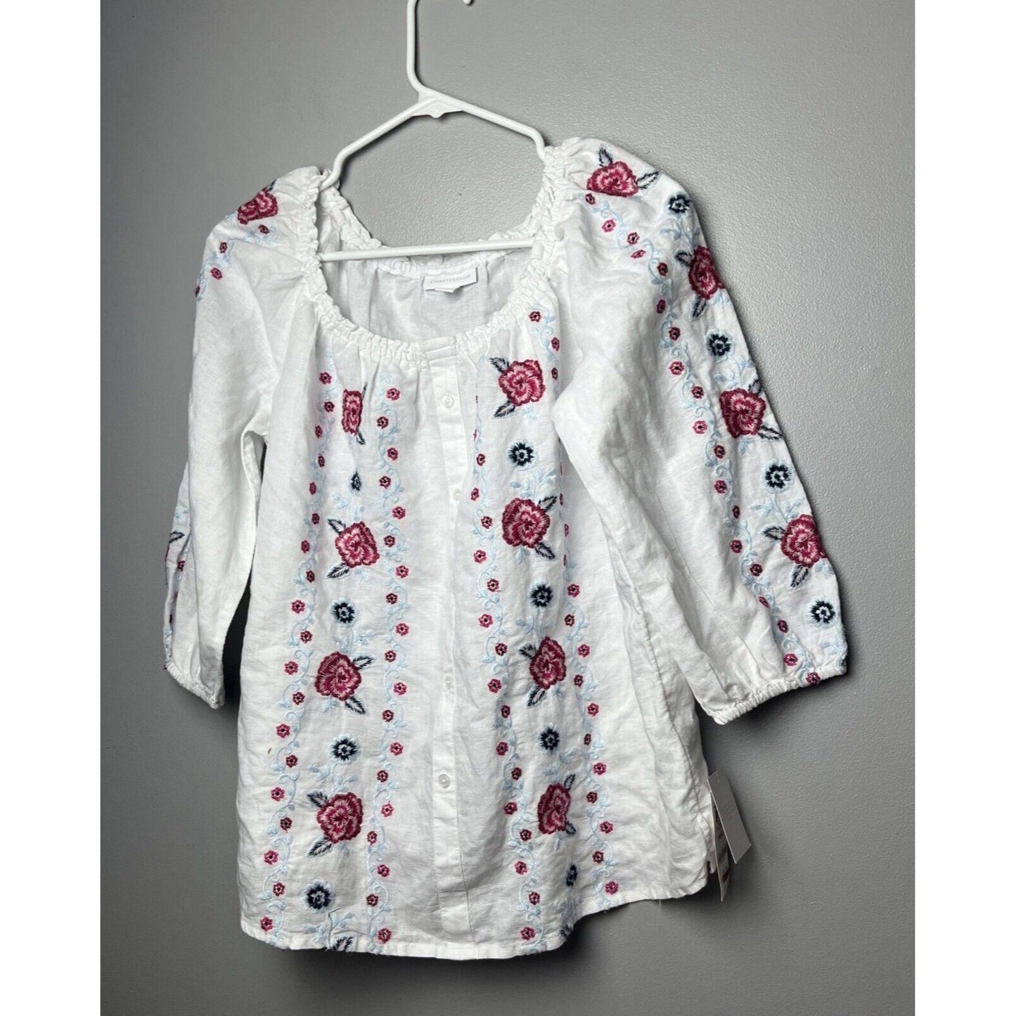 Women's Linen Embroidered Front Blouse Charter Club Luxury Size Small