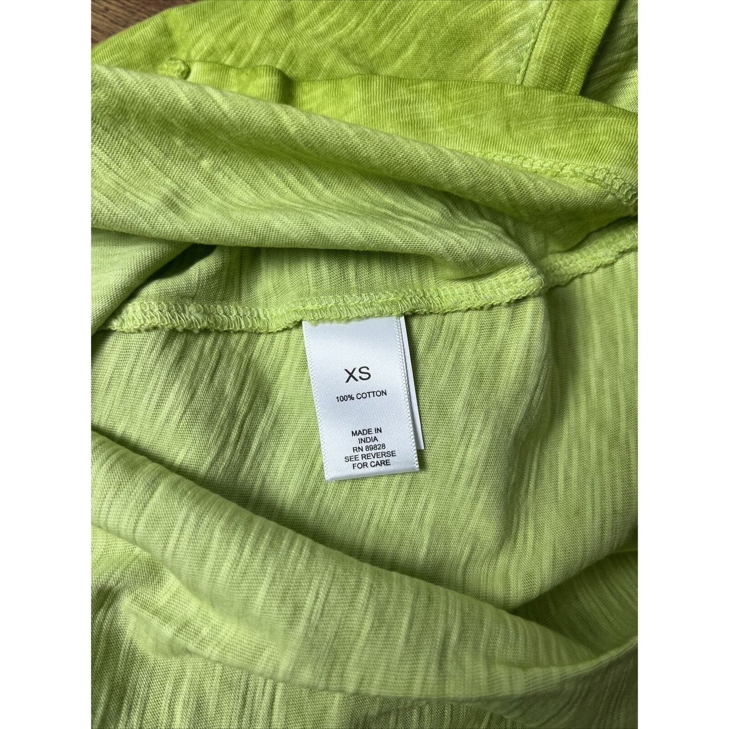 LOGO by Lori Goldstein Distressed Cotton Slub V-Neck Top Chartreuse Size XS
