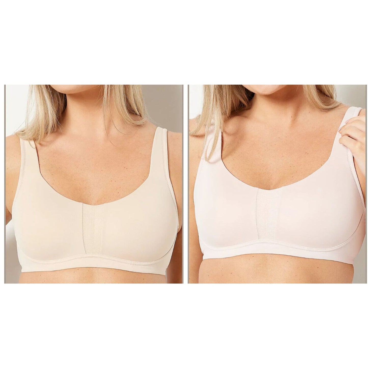 Cuddl Duds Set of 2 Smooth Micro Lightly Lined Scoop Neck Bra FRAPPE/ROSEDUST 3X
