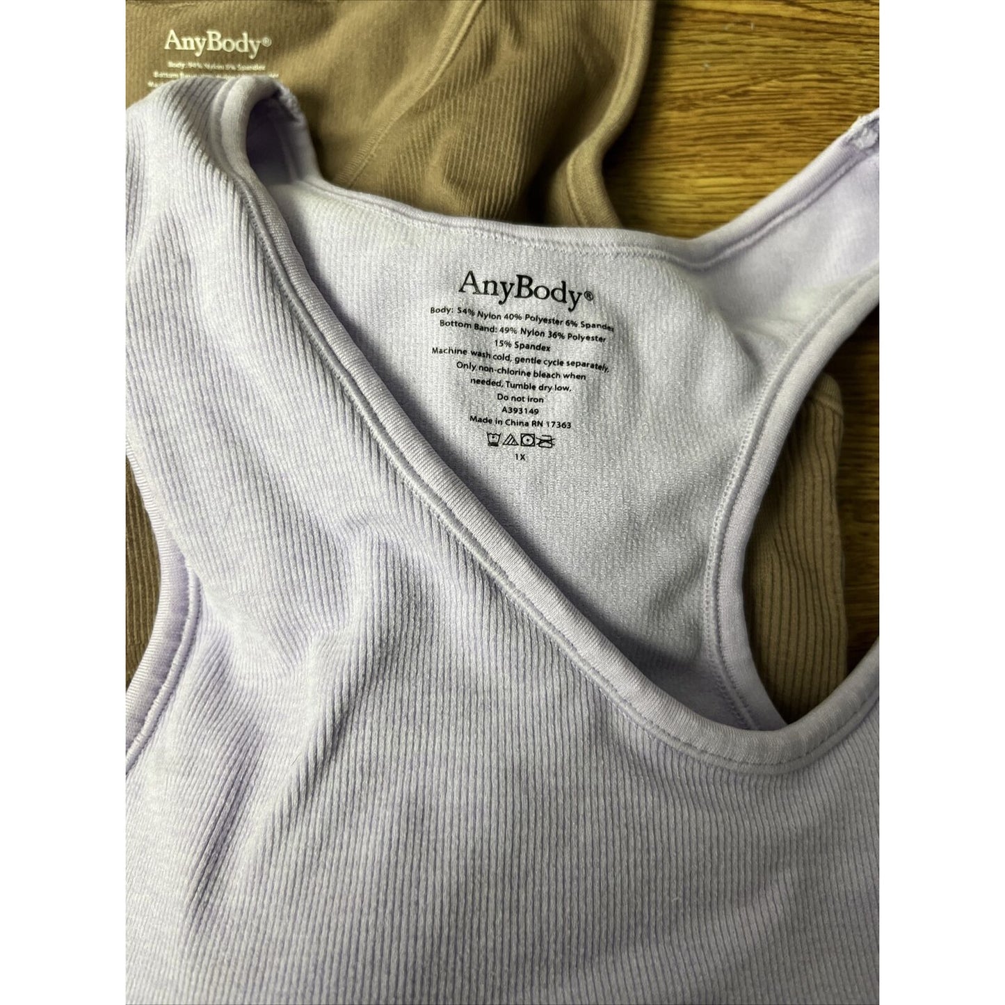 AnyBody Set of 2 Rib Knit Seamless Bras (Brownie/Lilac, 1X) A393149