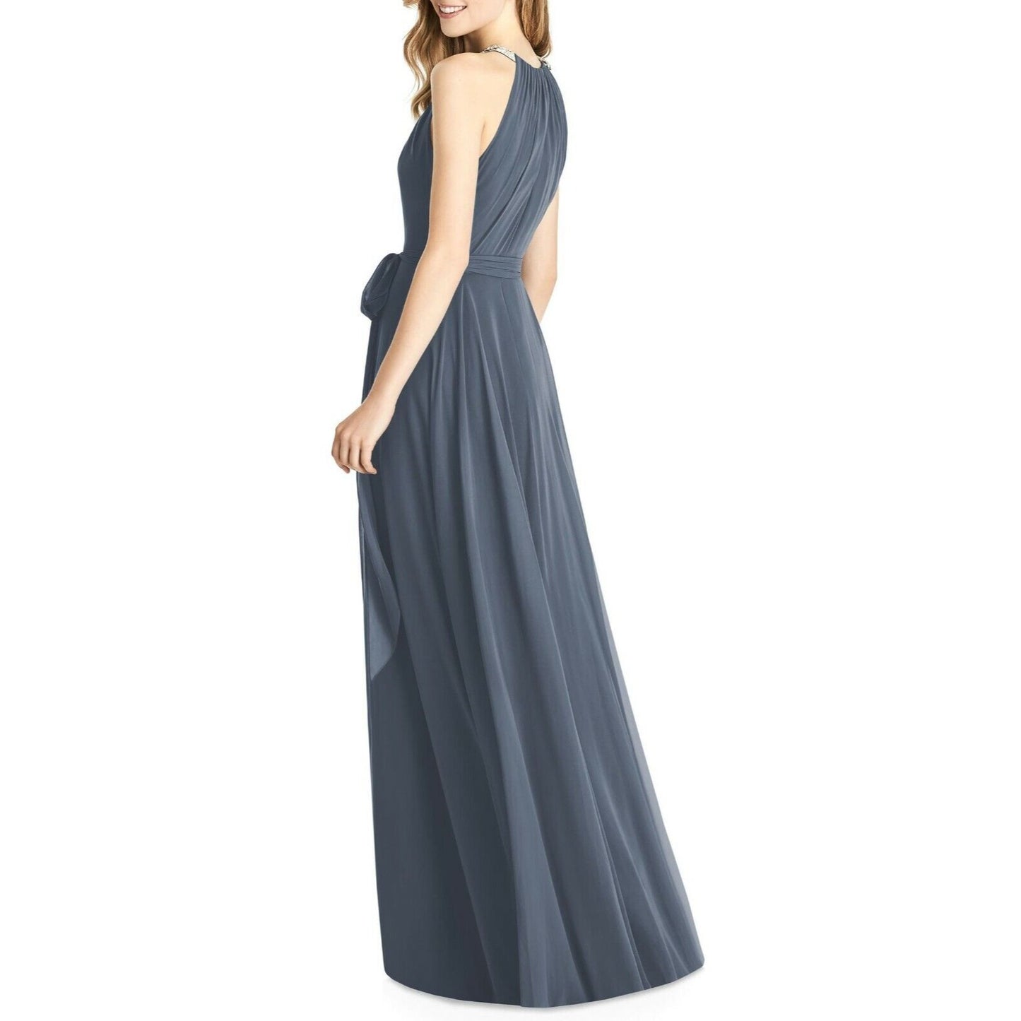Jenny Packham Womens Size 12 Luxe Chiffon Halter Gown Beaded Shirred Dress
