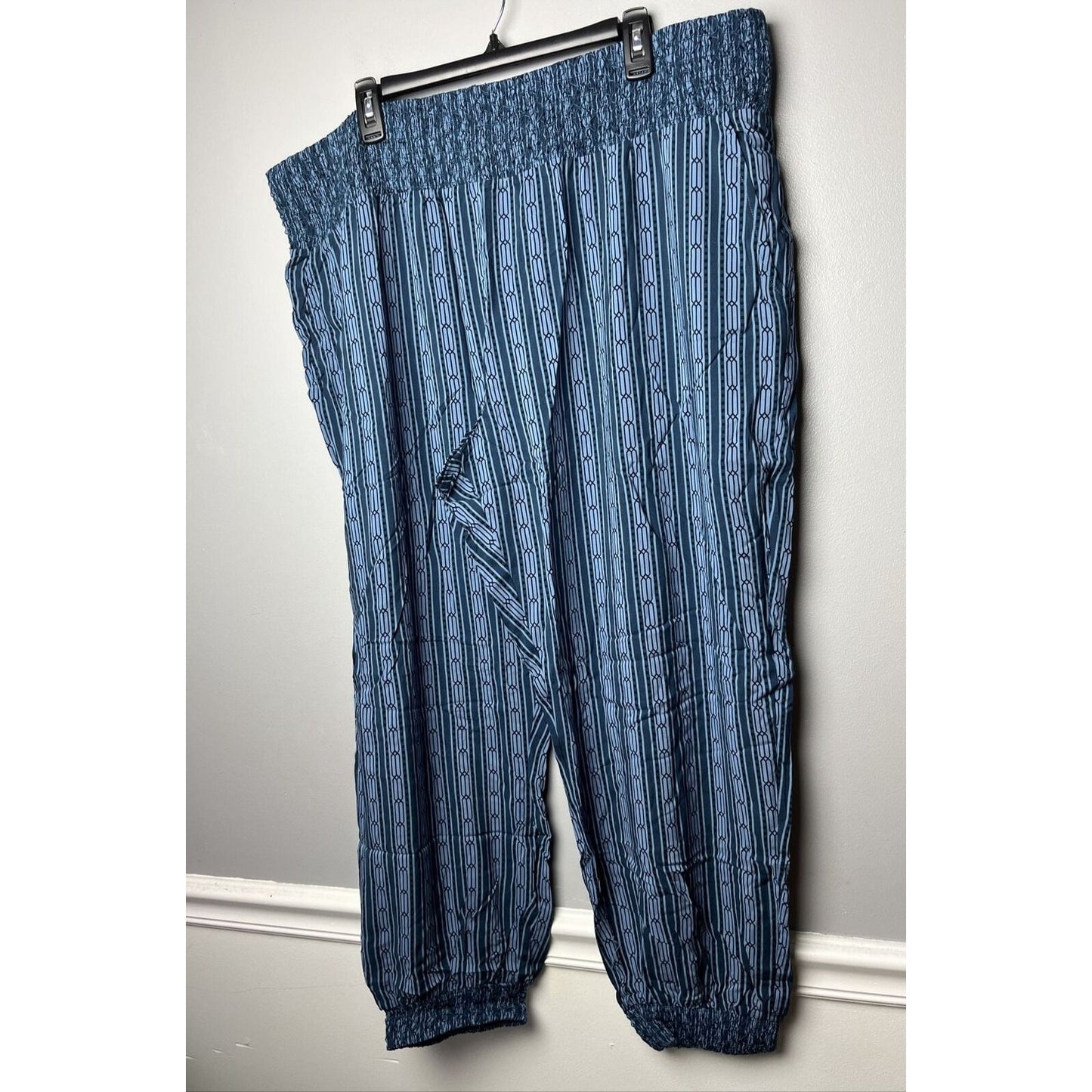 The Muses Closet Pants Smocked Waist and Hem Jogger in Slate Blue Size 2X