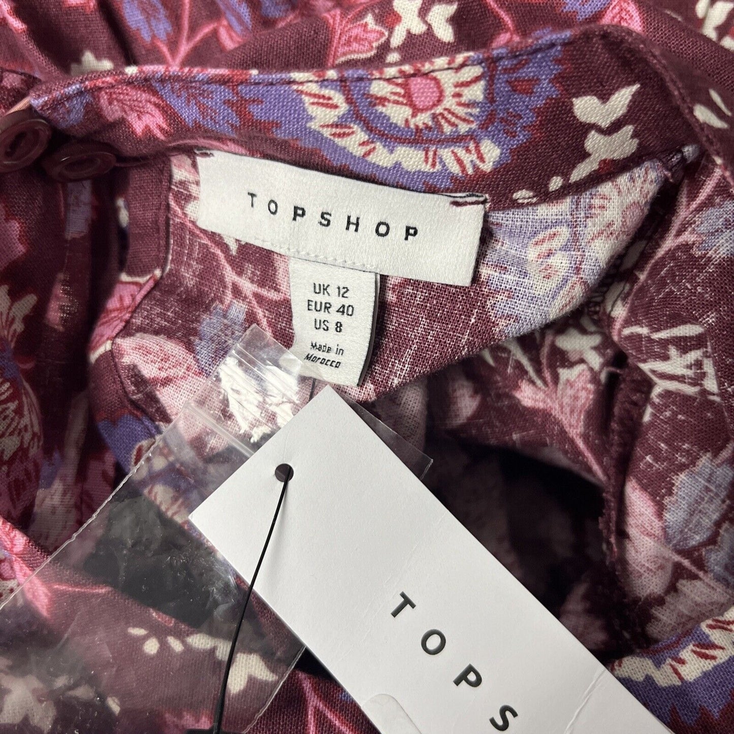 Topshop Long Sleeve Woven Floral Mini Dress in Paisley Cotton/linen Size 8 NWT