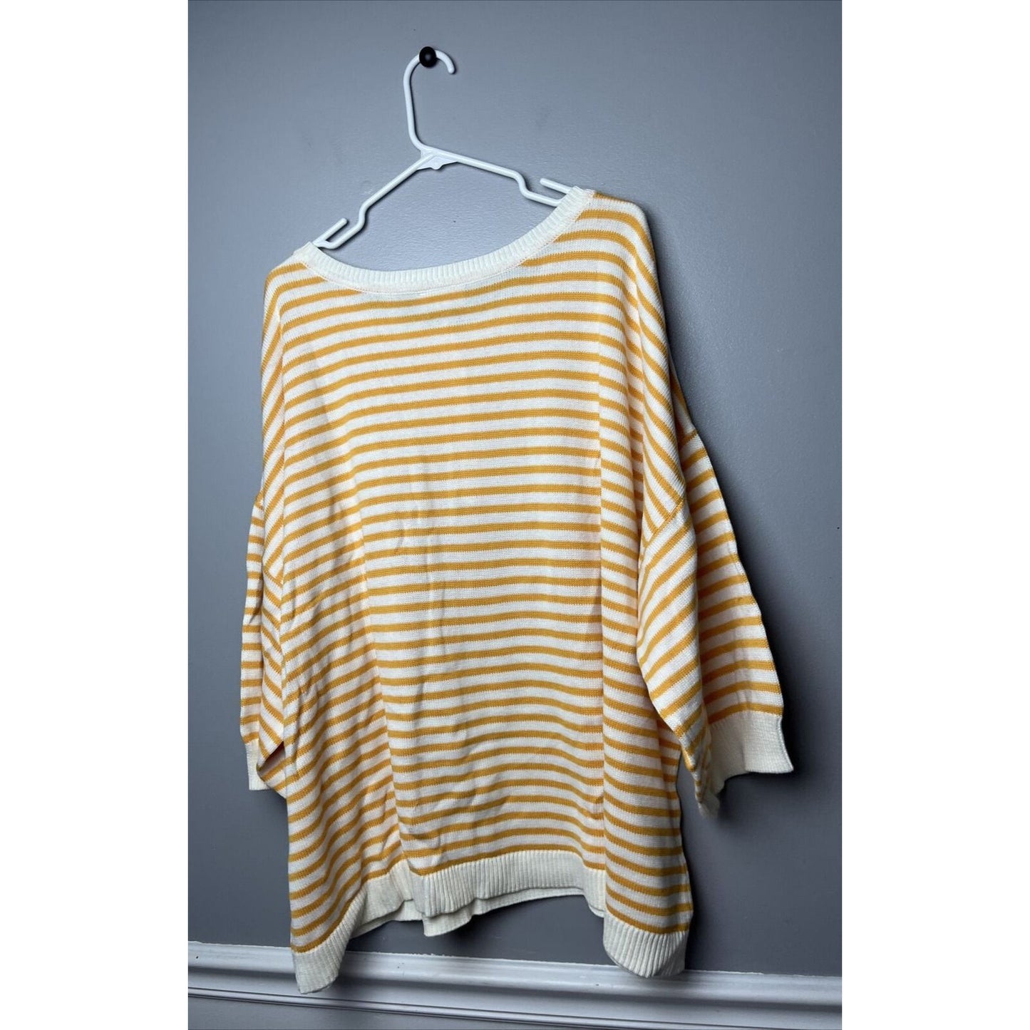 Candace Cameron Bure Soft Boatneck Half Placket Sweater- Amber Stripe, 4X