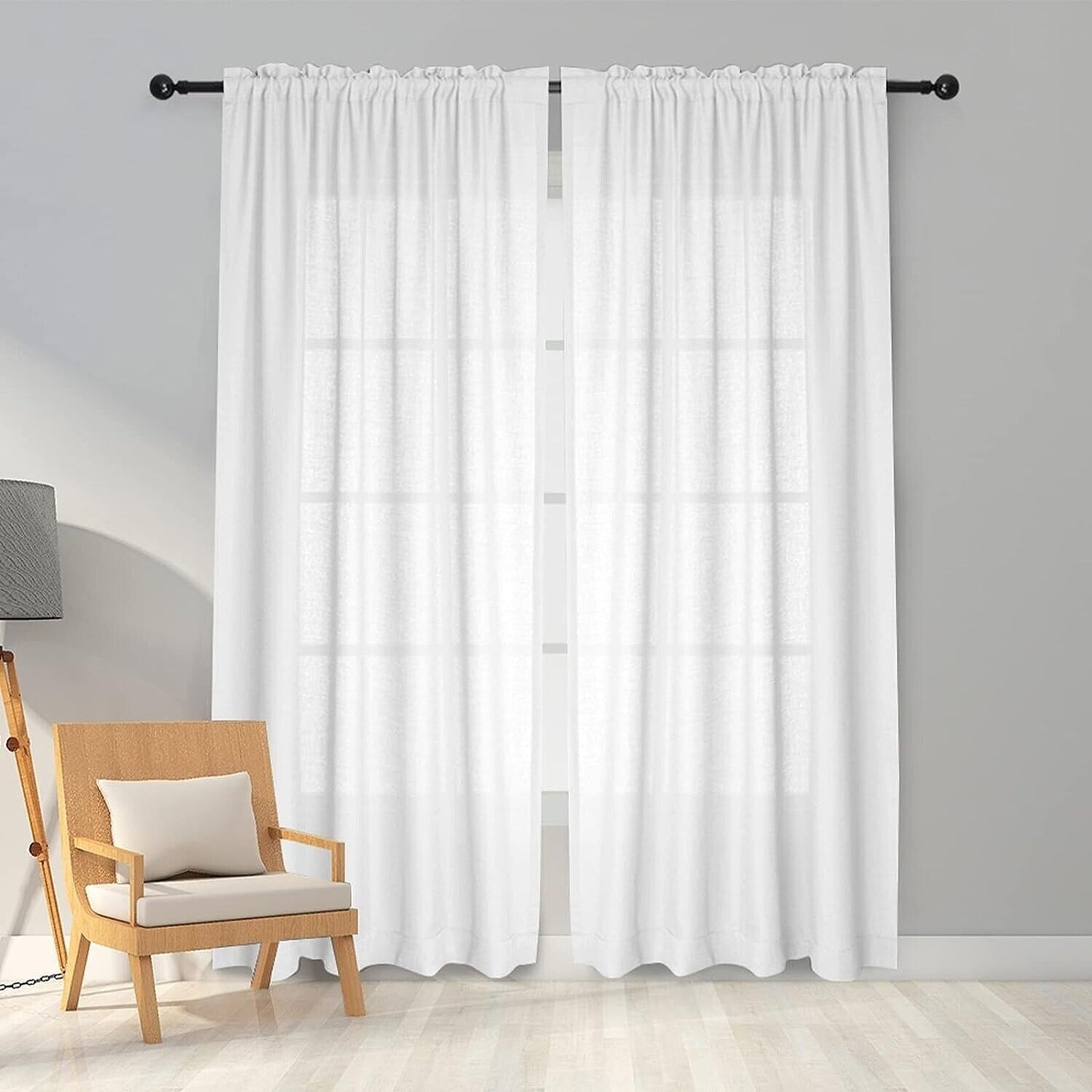 Melodieux White Semi Sheer Curtains for Living Room - Linen Look