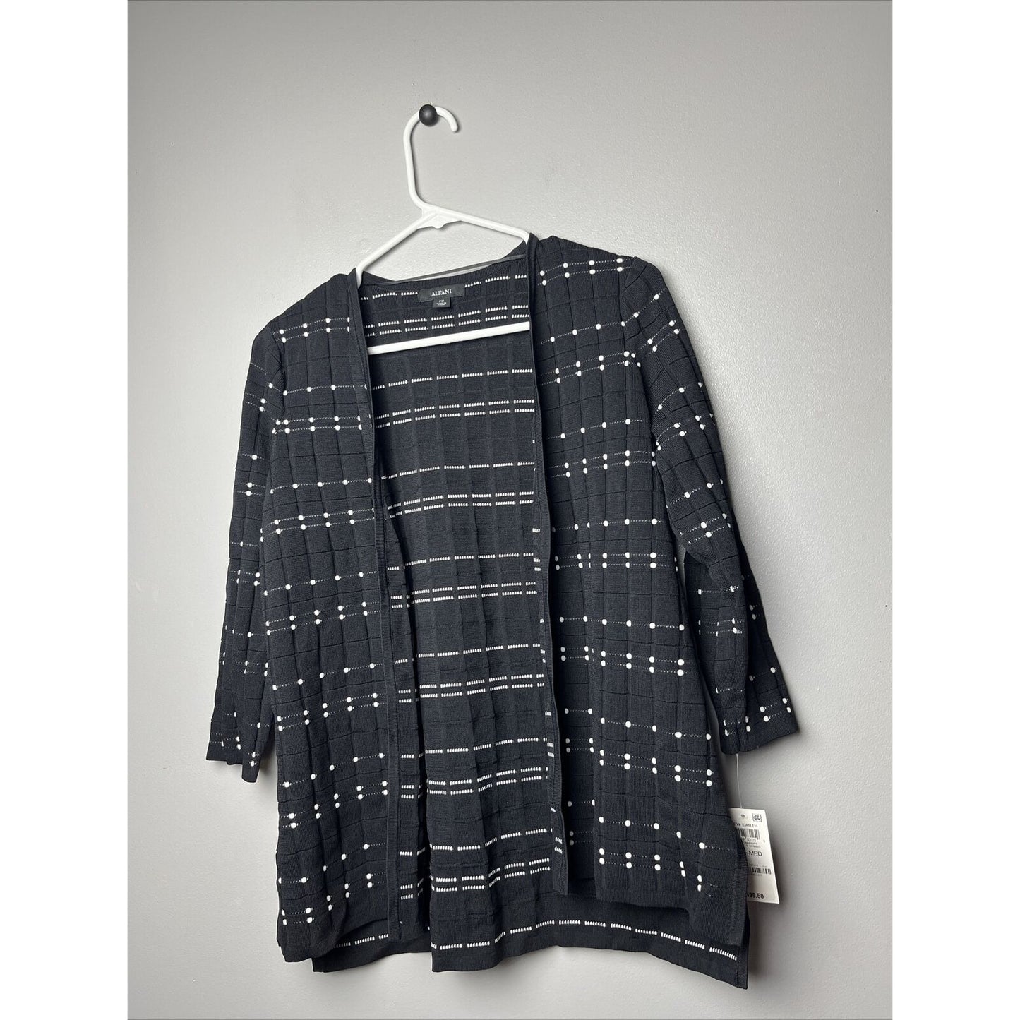 Alfani Black/White Dot Stitch 3/4 Sleeve Cardigan Size M Petite