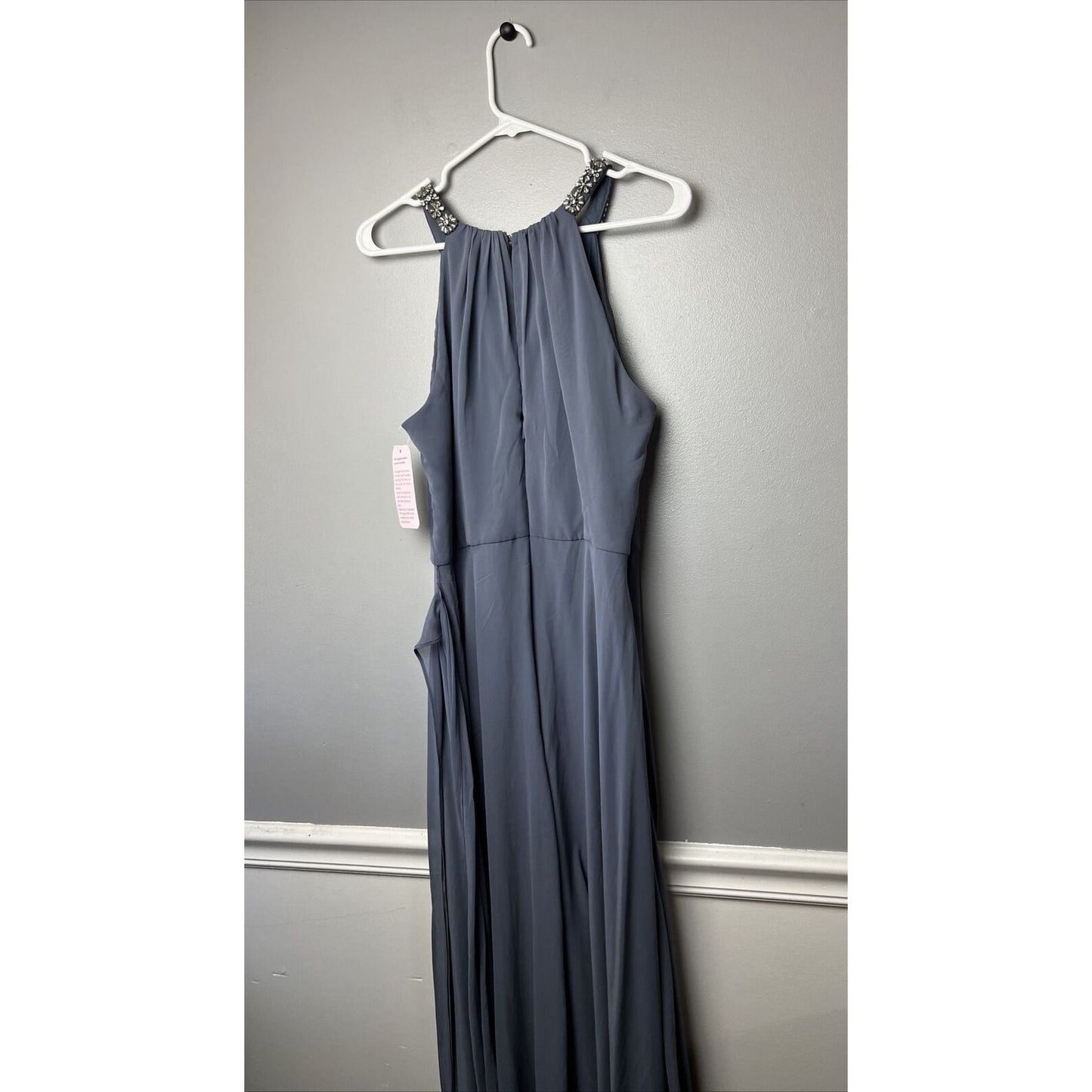 Jenny Packham Womens Size 12 Luxe Chiffon Halter Gown Beaded Shirred Dress