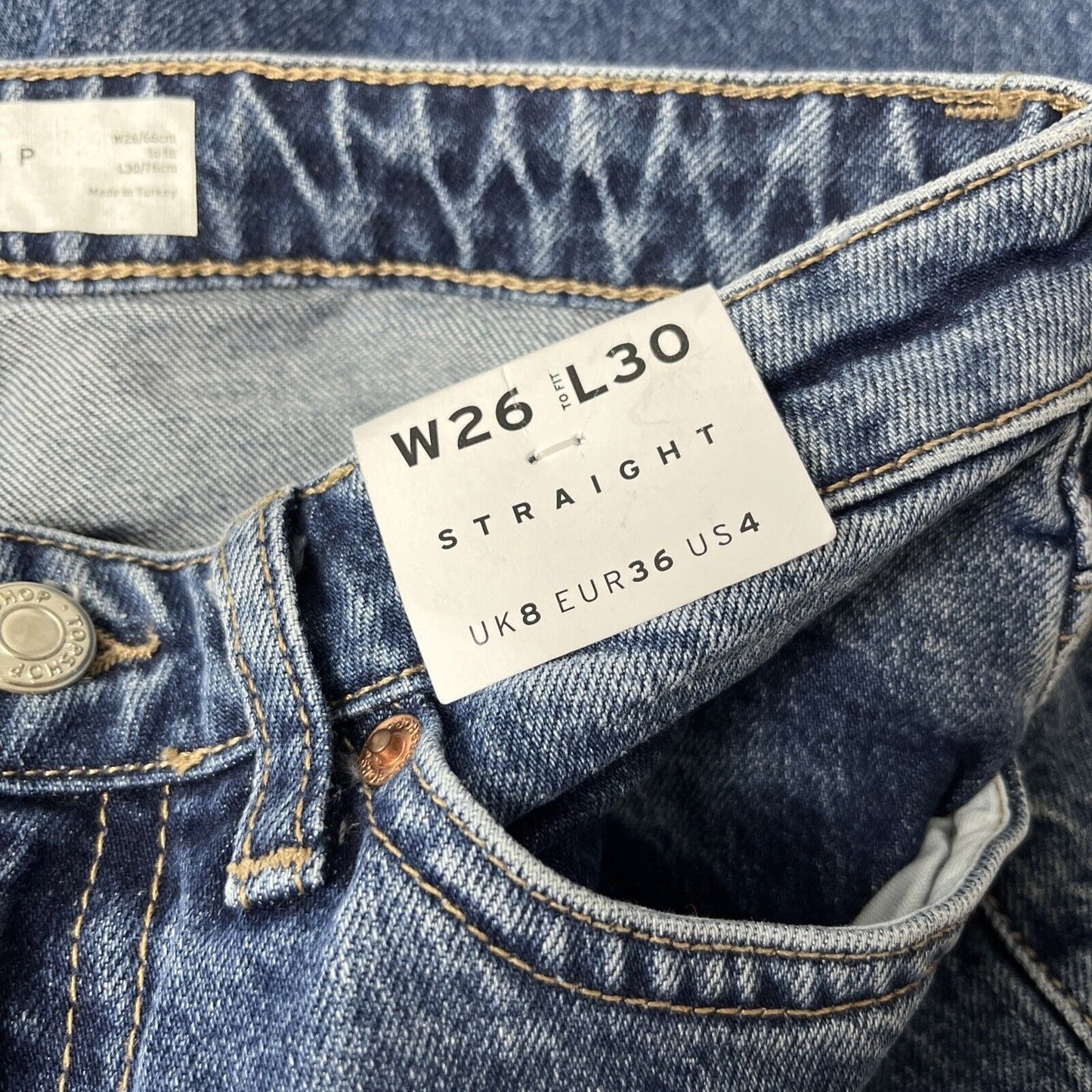 New Topshop Raw Hem Crop Straight Leg Jeans Women's 26 x 30 Blue Denim