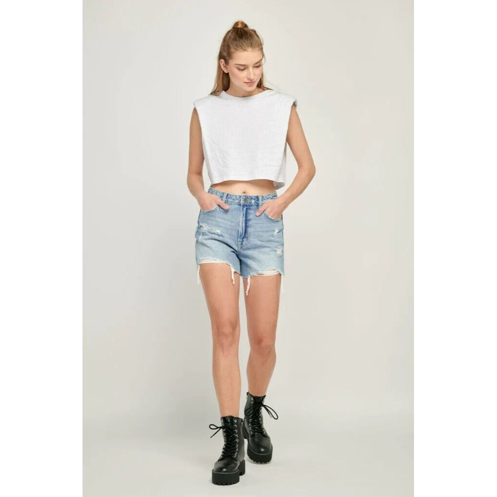 Hidden Jeans Women's High Rise Shorts Raw hem Distressed ripped Blue Size XS