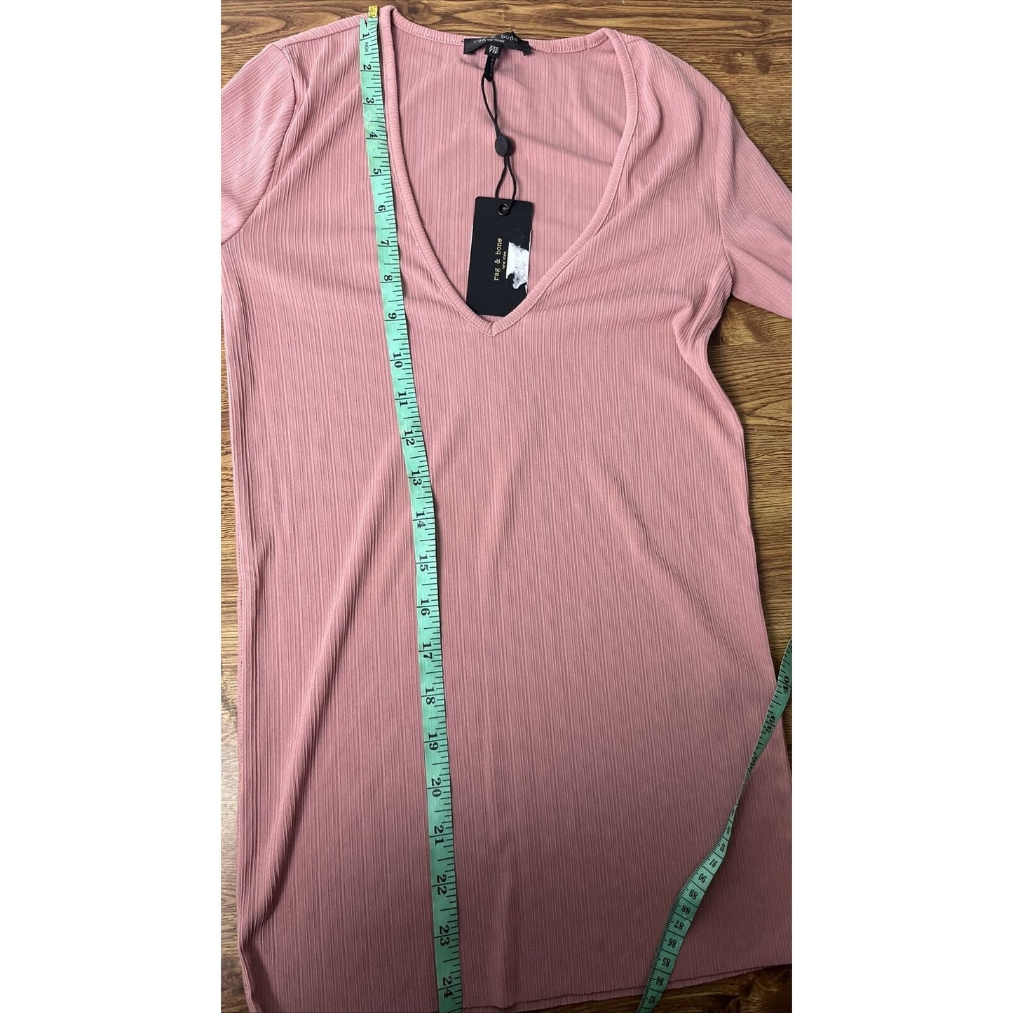 NEW rag & bone ZOE DEEP VEE RIB LONG SLEEVE TOP TEE MAUVE PINK SIZE XXS