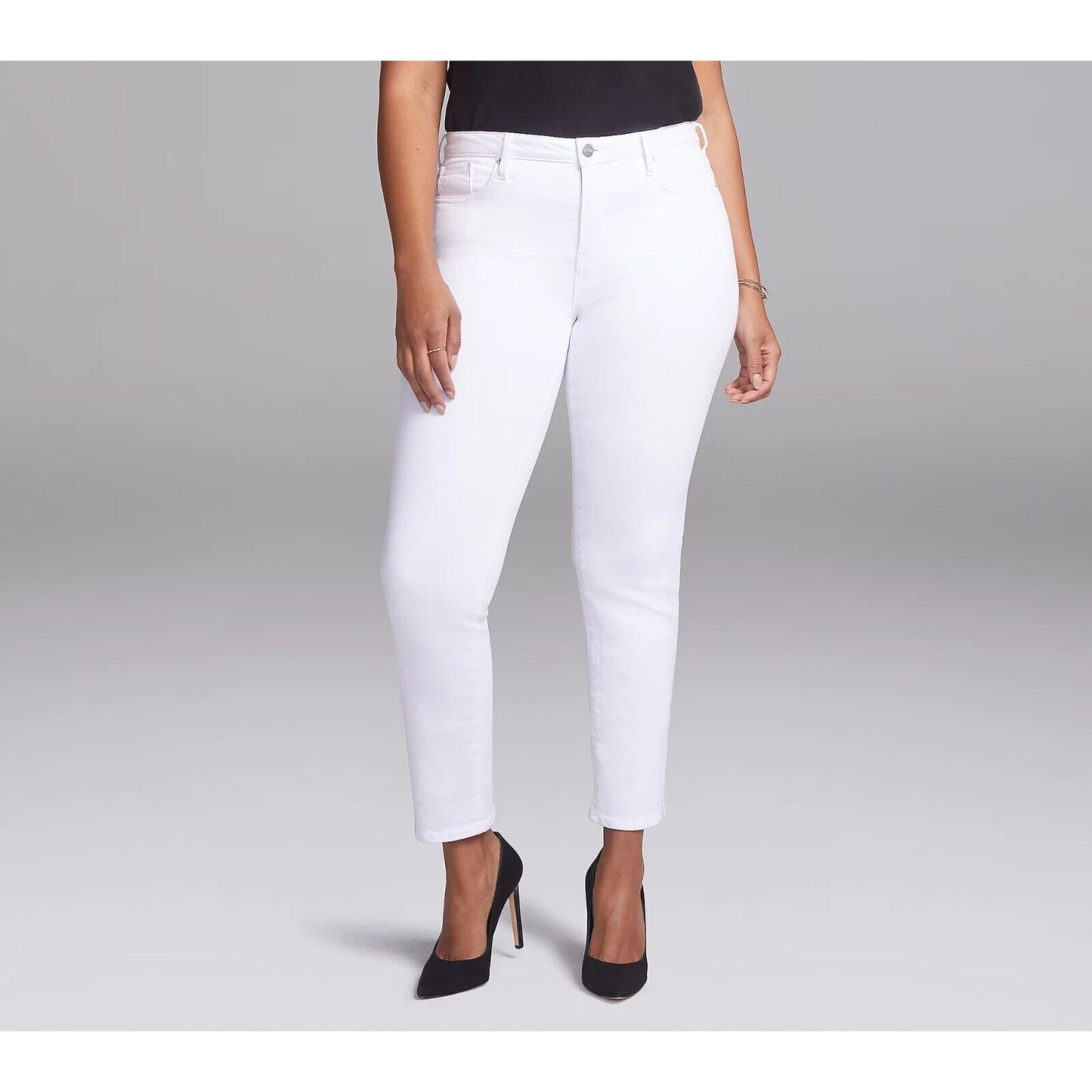 Curves 360 by NYDJ Slim Straight Ankle Jeans w/Side Slits NWT White Size 8
