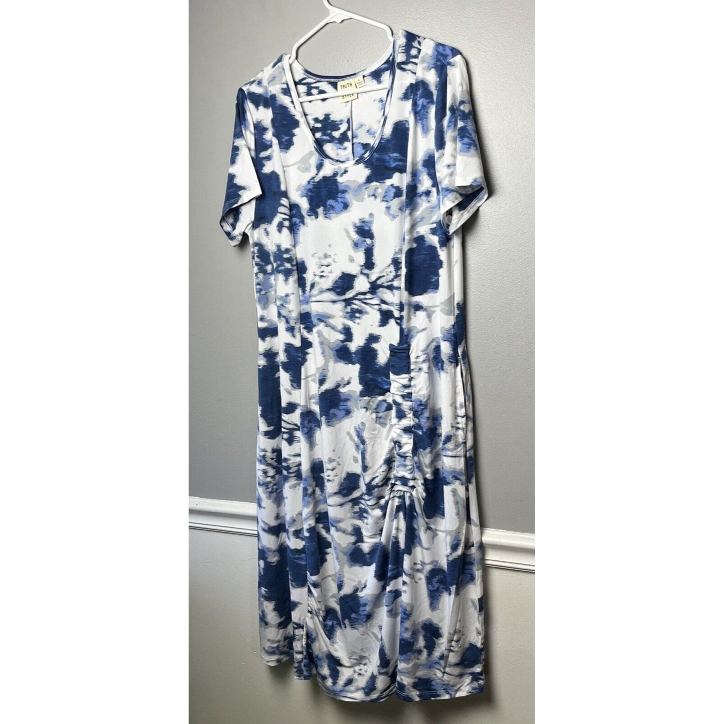 Truth + Style Regular Drape Jersey Cap Sleeve Dress Navy Watercolor L NWOT
