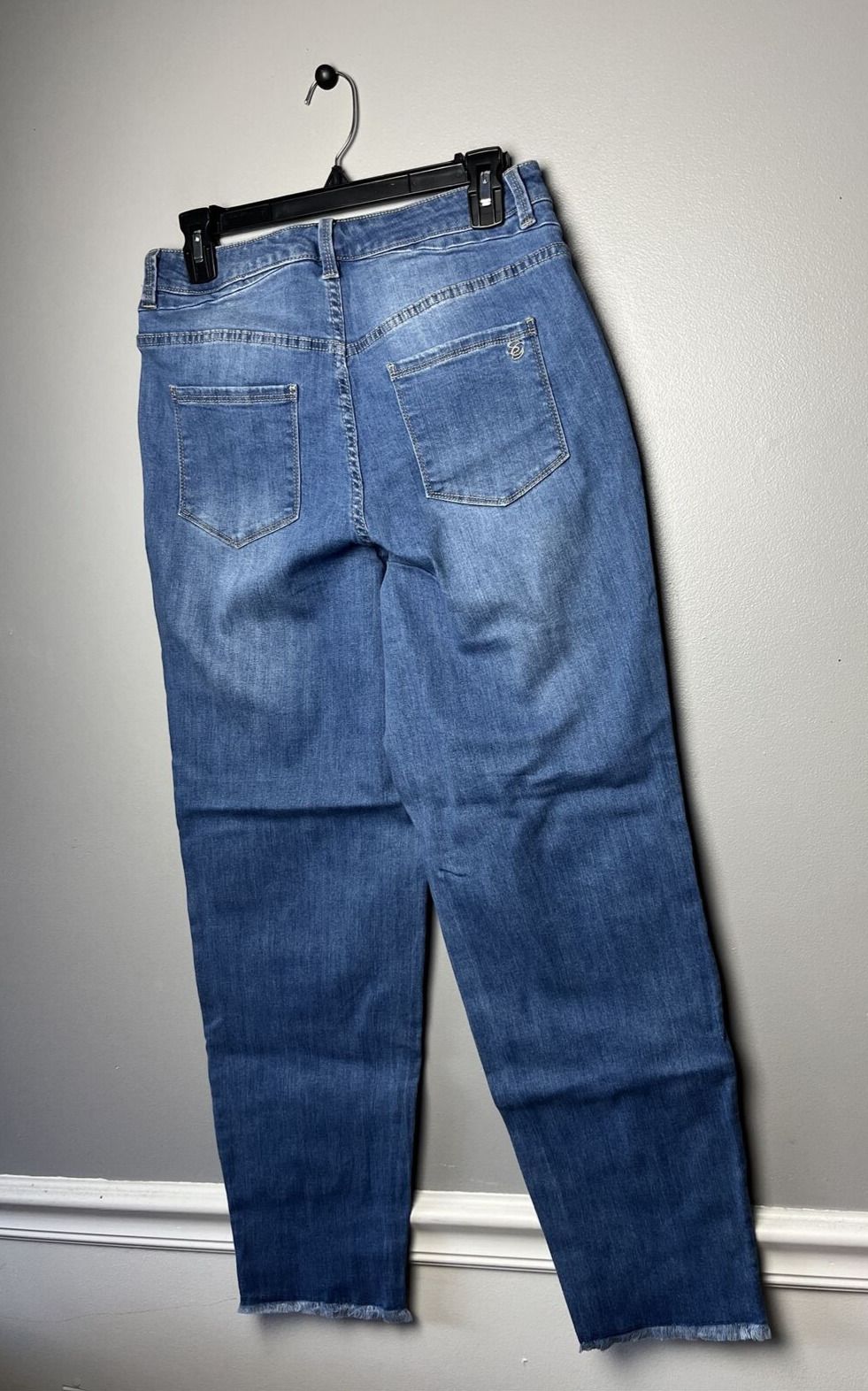 SUSAN GRAVER Straight Leg Ankle Jean with Frayed Hem Medium Wash Regular 8