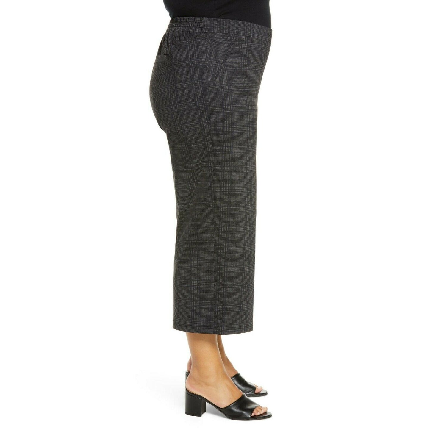 WIT & WISDOM HIGH RISE SIZE 1X WIDE CROP BLACK GREY PLAID TROUSER PANTS