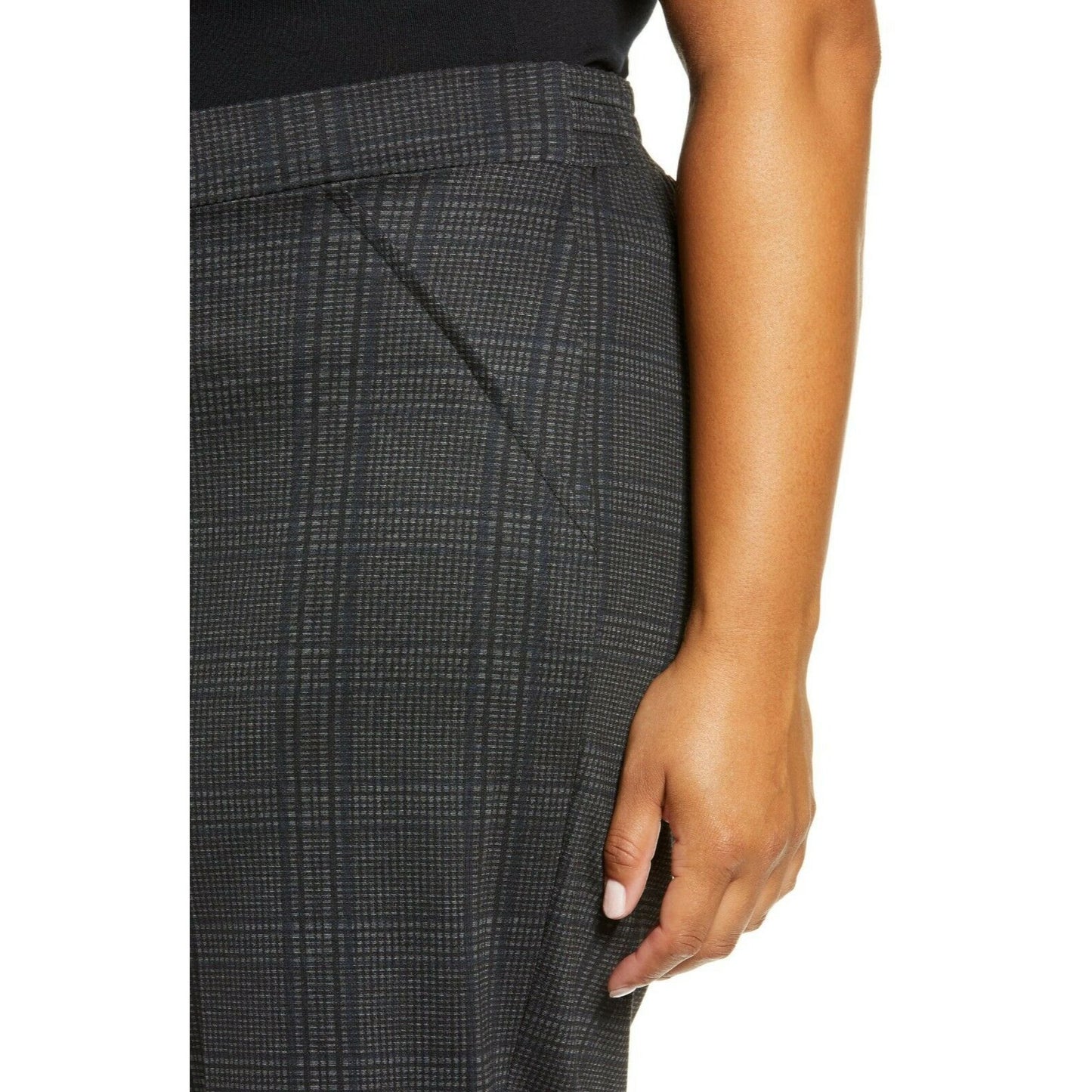 WIT & WISDOM HIGH RISE SIZE 1X WIDE CROP BLACK GREY PLAID TROUSER PANTS