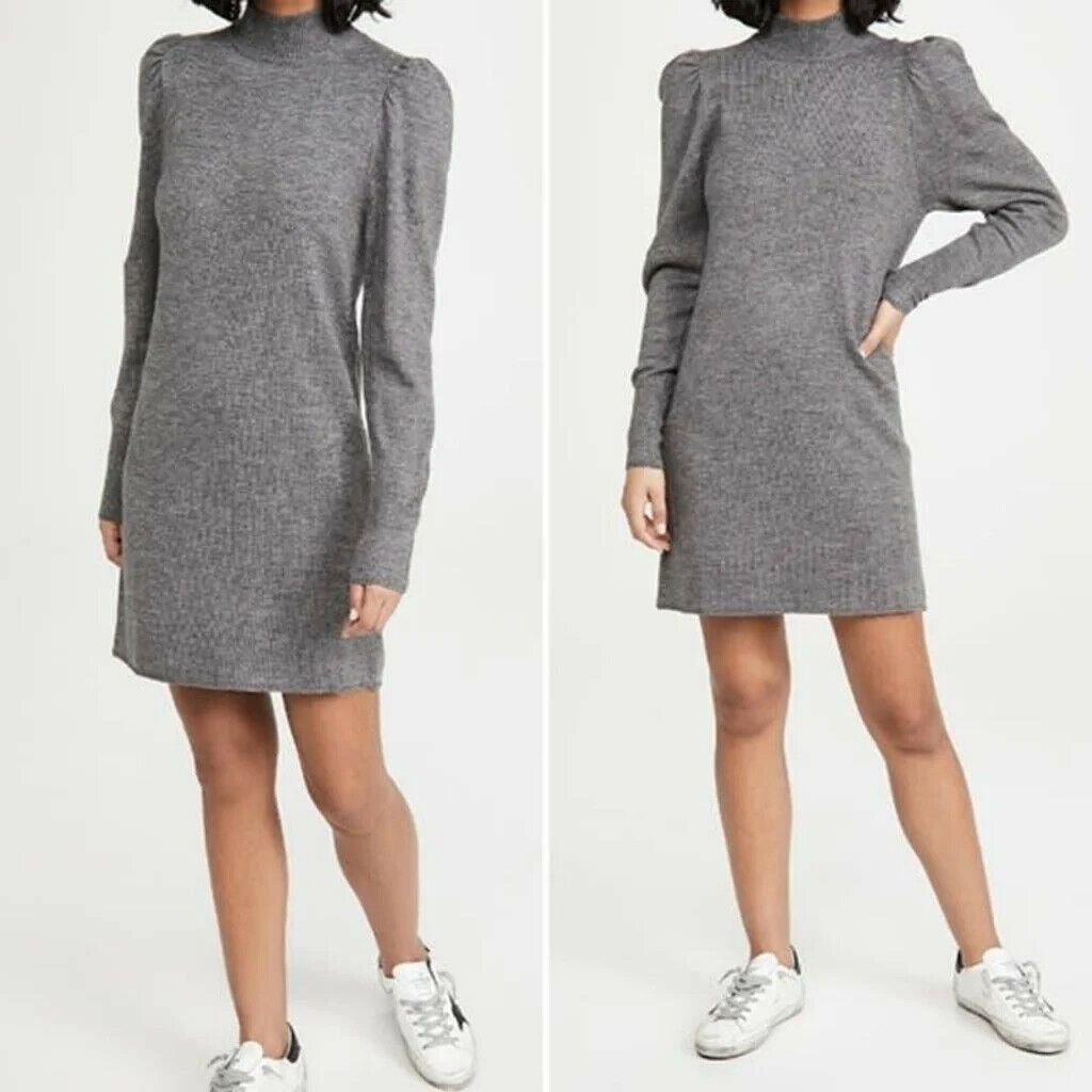 Ribbed Knit Sweater Dress with Puffed Sleeves