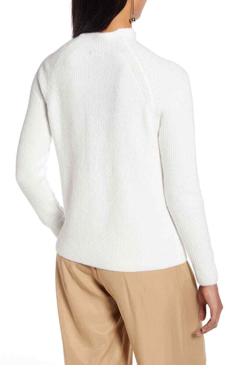 New Halogen Metallic Bishop Sleeve Sweater Medium Ivory Cloud