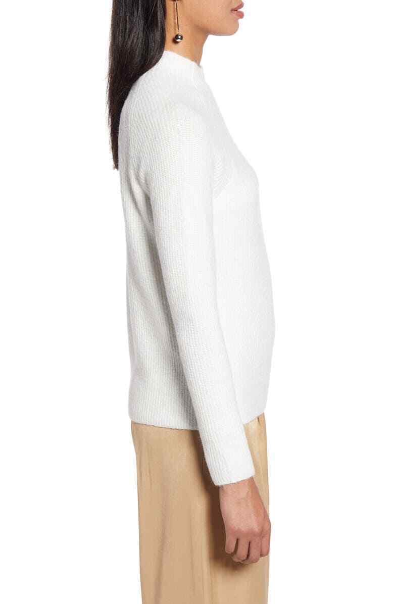 New Halogen Metallic Bishop Sleeve Sweater Medium Ivory Cloud