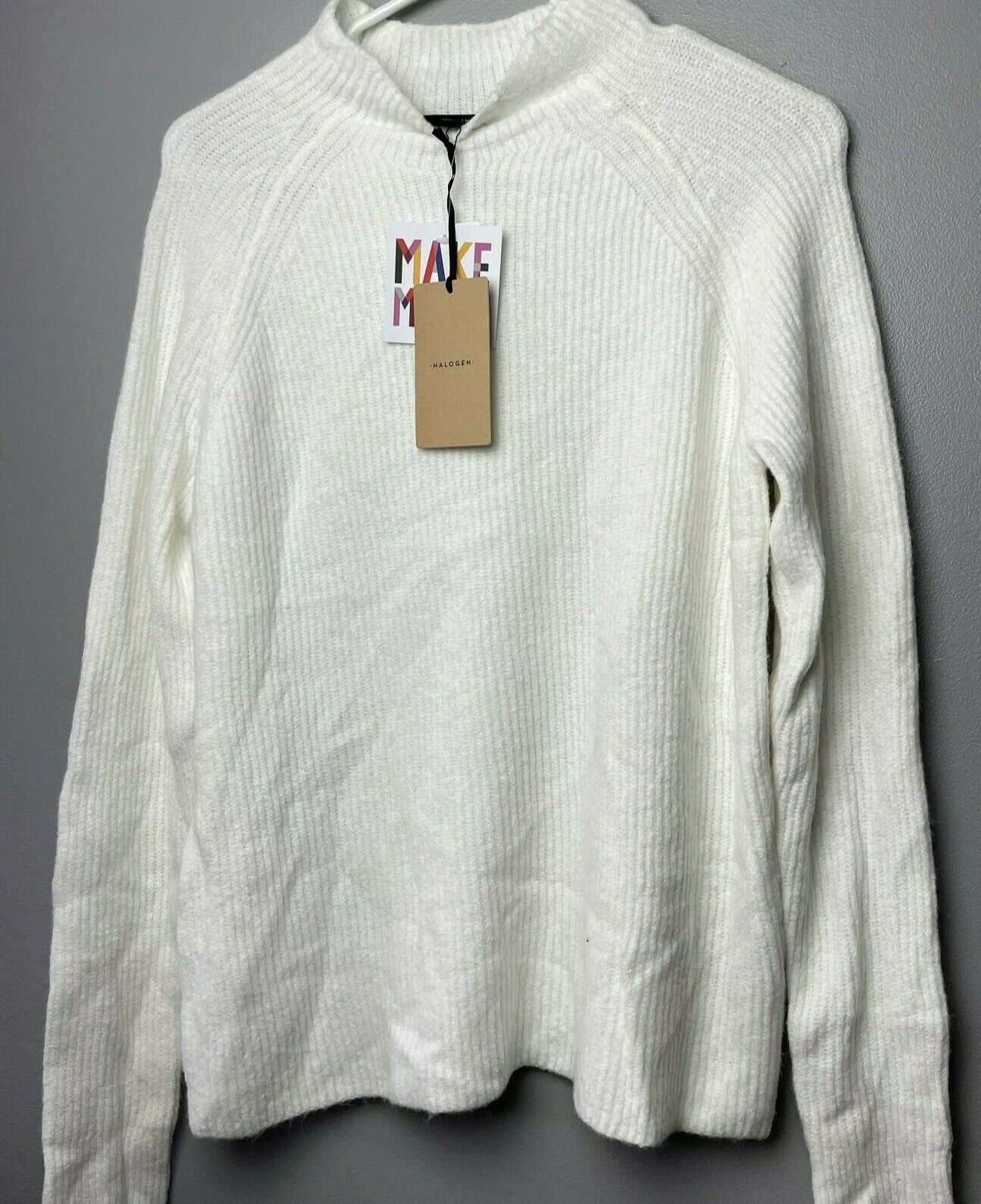 New Halogen Metallic Bishop Sleeve Sweater Medium Ivory Cloud