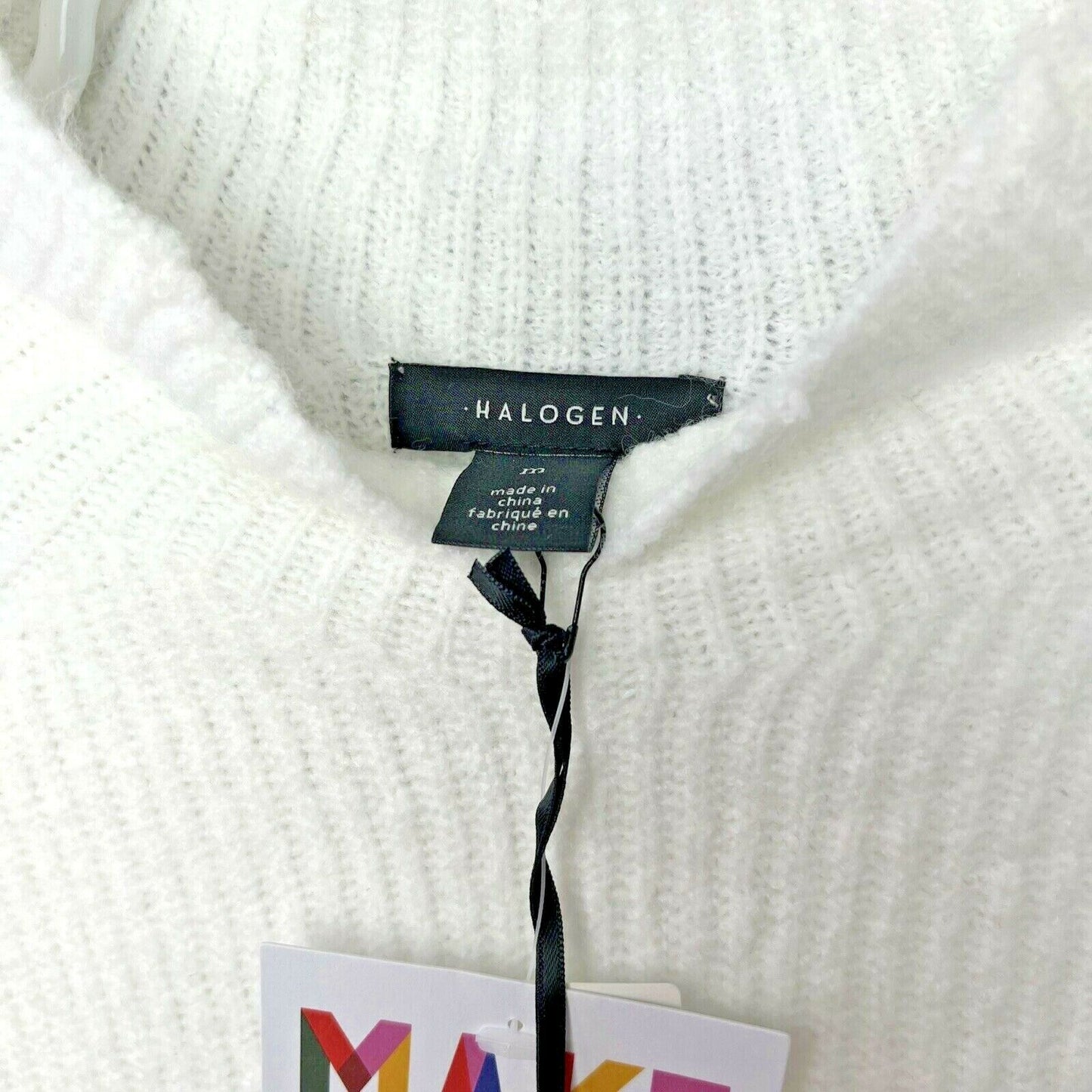 New Halogen Metallic Bishop Sleeve Sweater Medium Ivory Cloud