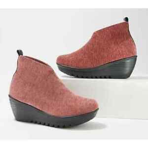 Bernie Mev Sally Ankle Boots Womens 9 / 40 Velvet Wedge Booties Marsala