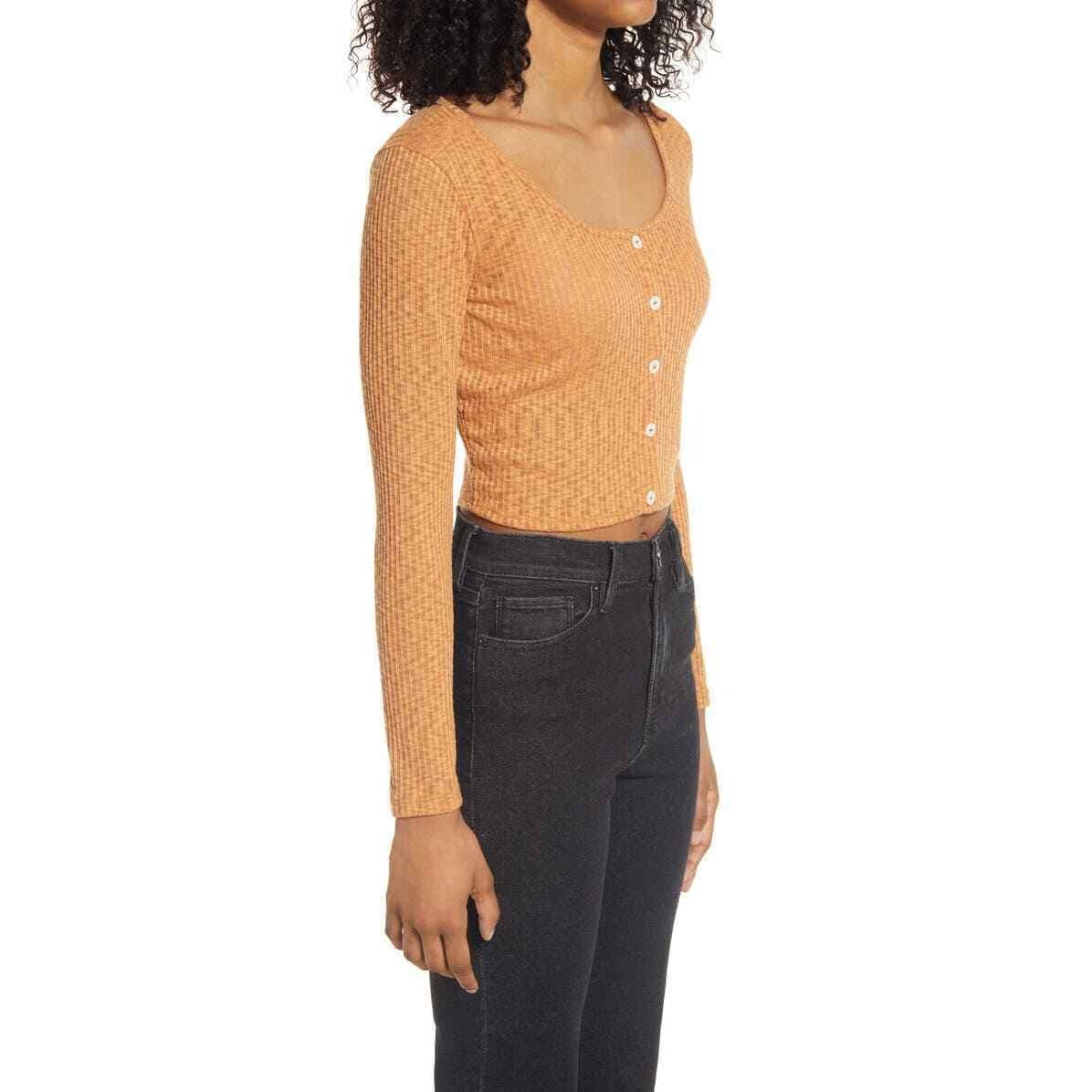 Ten Sixty Sherman Size S Women's Ribbed Crop Cardigan Brown