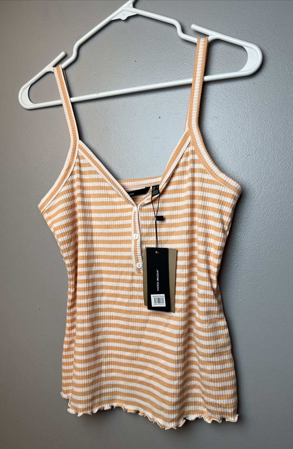 Vero Moda Aria Stripe Ribbed Camisole Women's Size MEDIUM Orange/White V-Neck