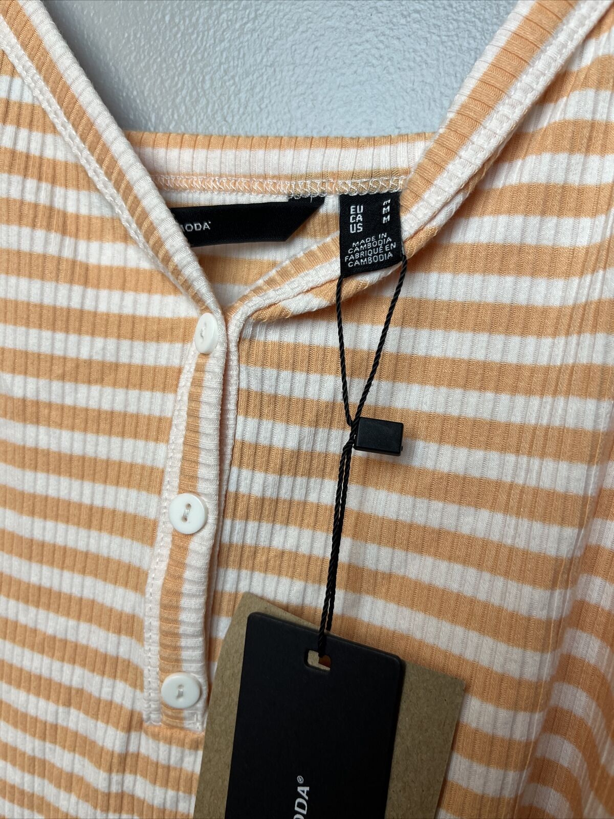 Vero Moda Aria Stripe Ribbed Camisole Women's Size MEDIUM Orange/White V-Neck