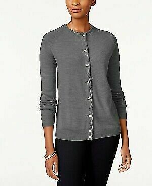 Karen Scott Bead-Button Cardigan Charcoal Heather Size: Small