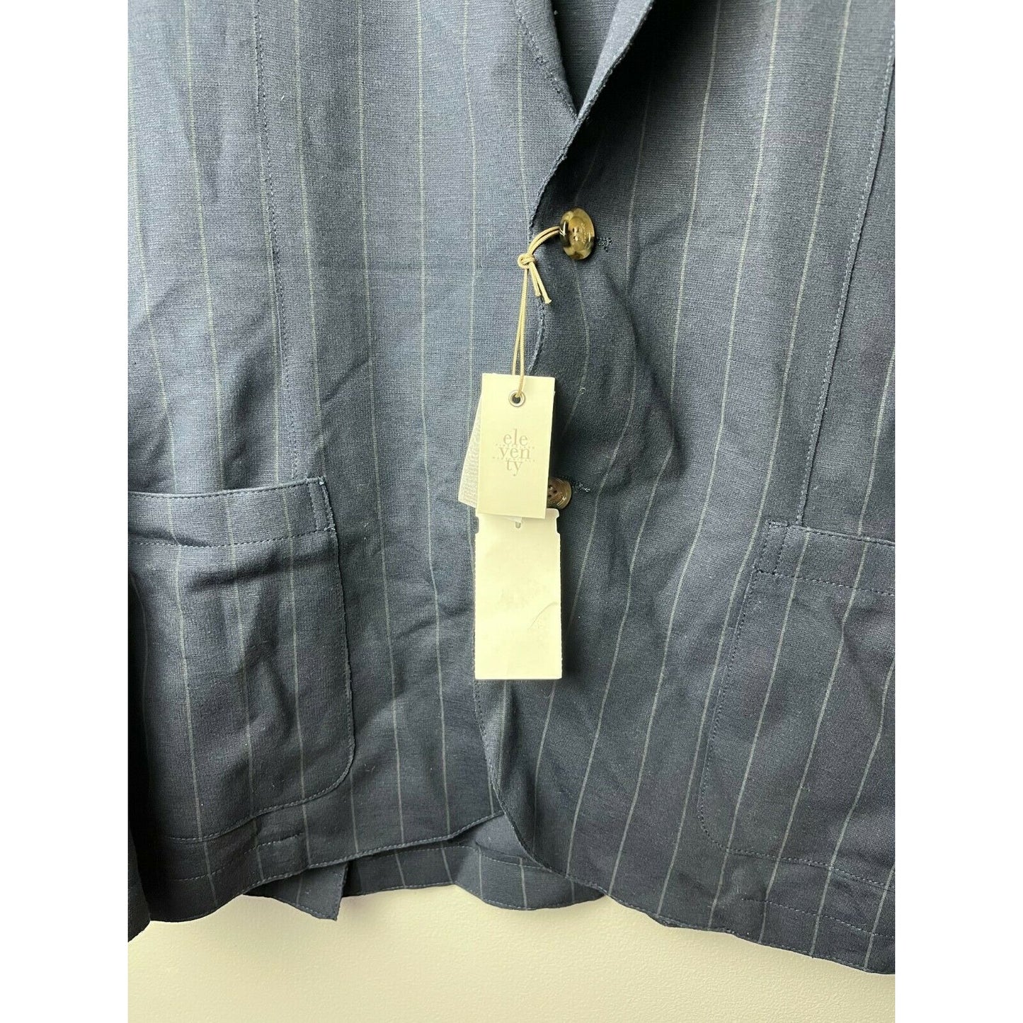 Eleventy NWT Soft Jacket / Sport Coat Size 48R Blue Gray Stripe Jersey Stretch